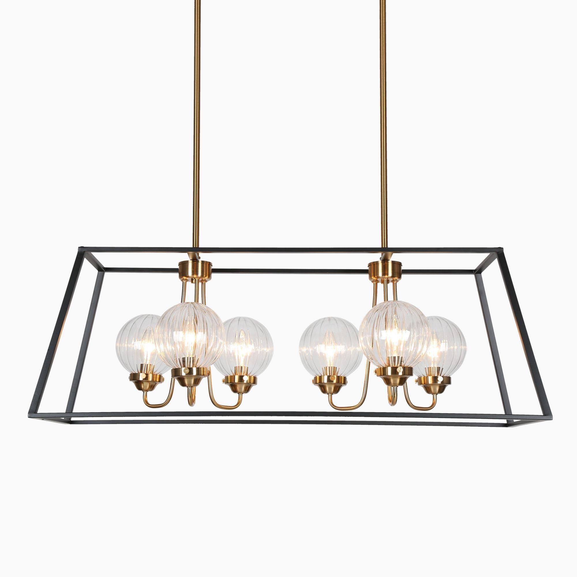 Modern 6-Light Black Gold Rectangular Island Light Chandelier