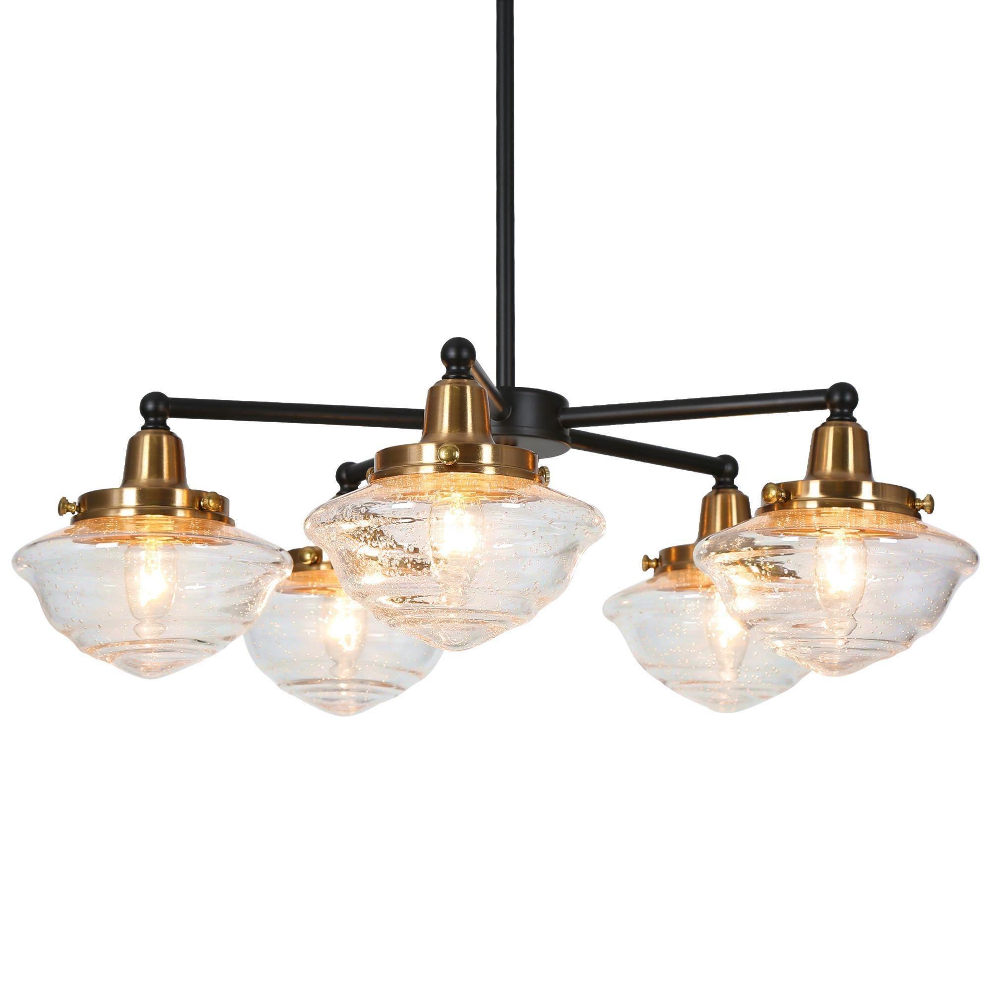 5-Light Clear Seeded Glass Wheel Chandeliers