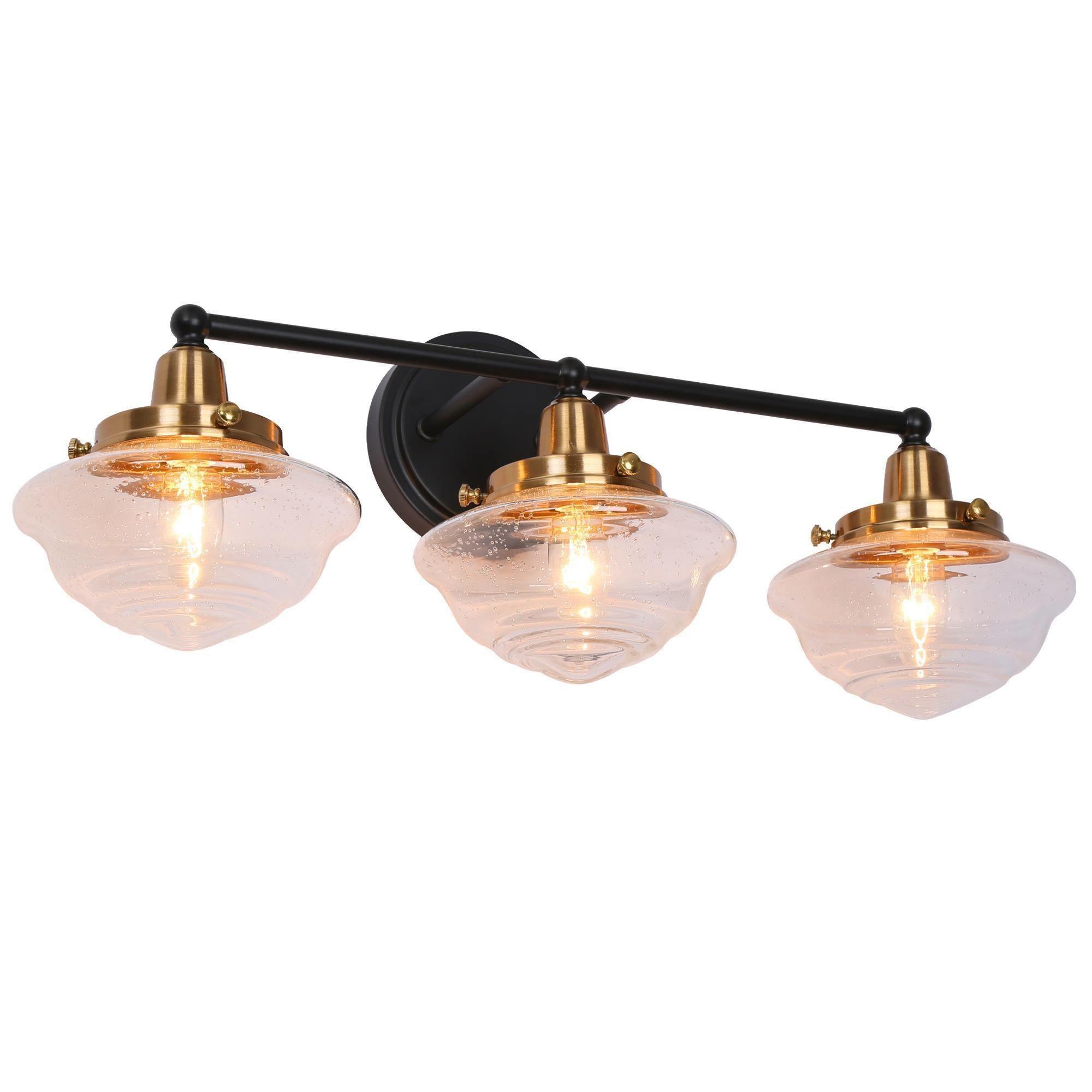 3-Light Bath Vanity Light Clear Seeded Glass Wall Lamps