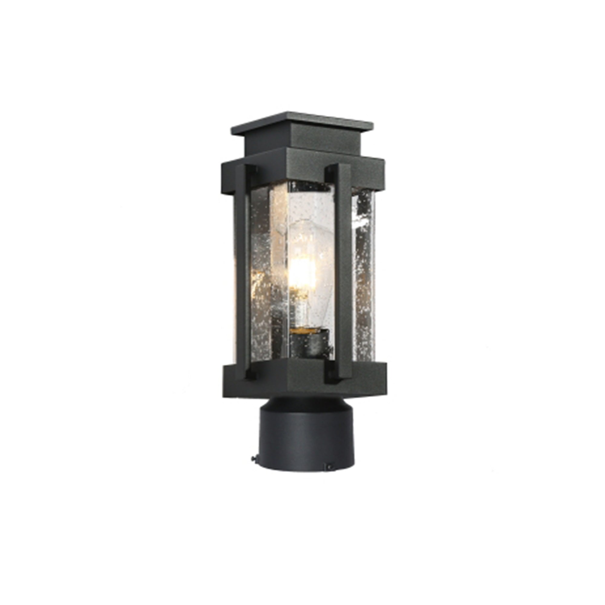 Modern Outdoor Post Light with Black Finish and Seeded Glass