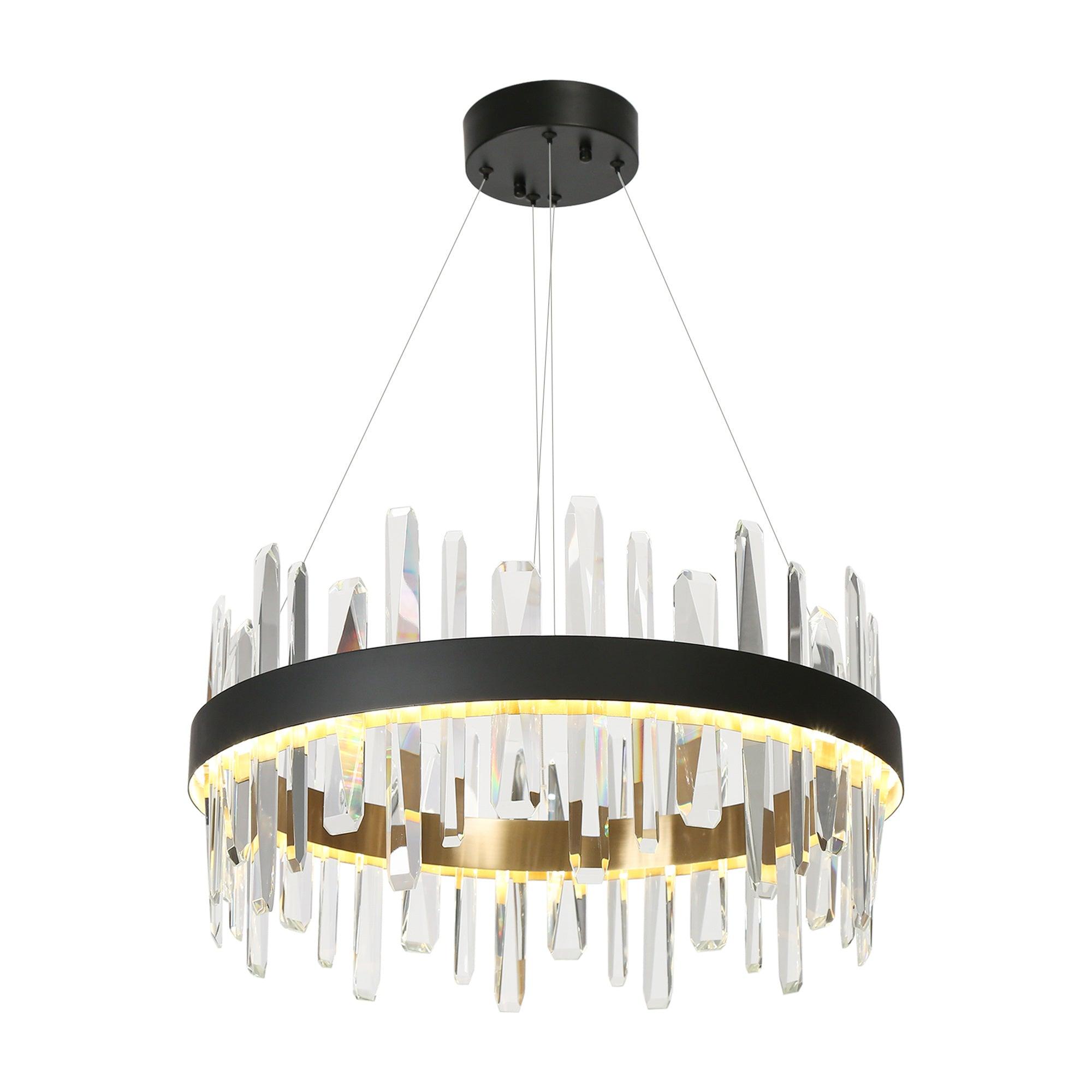 1-Light LED Crystal Chandeliers Black & Brass
