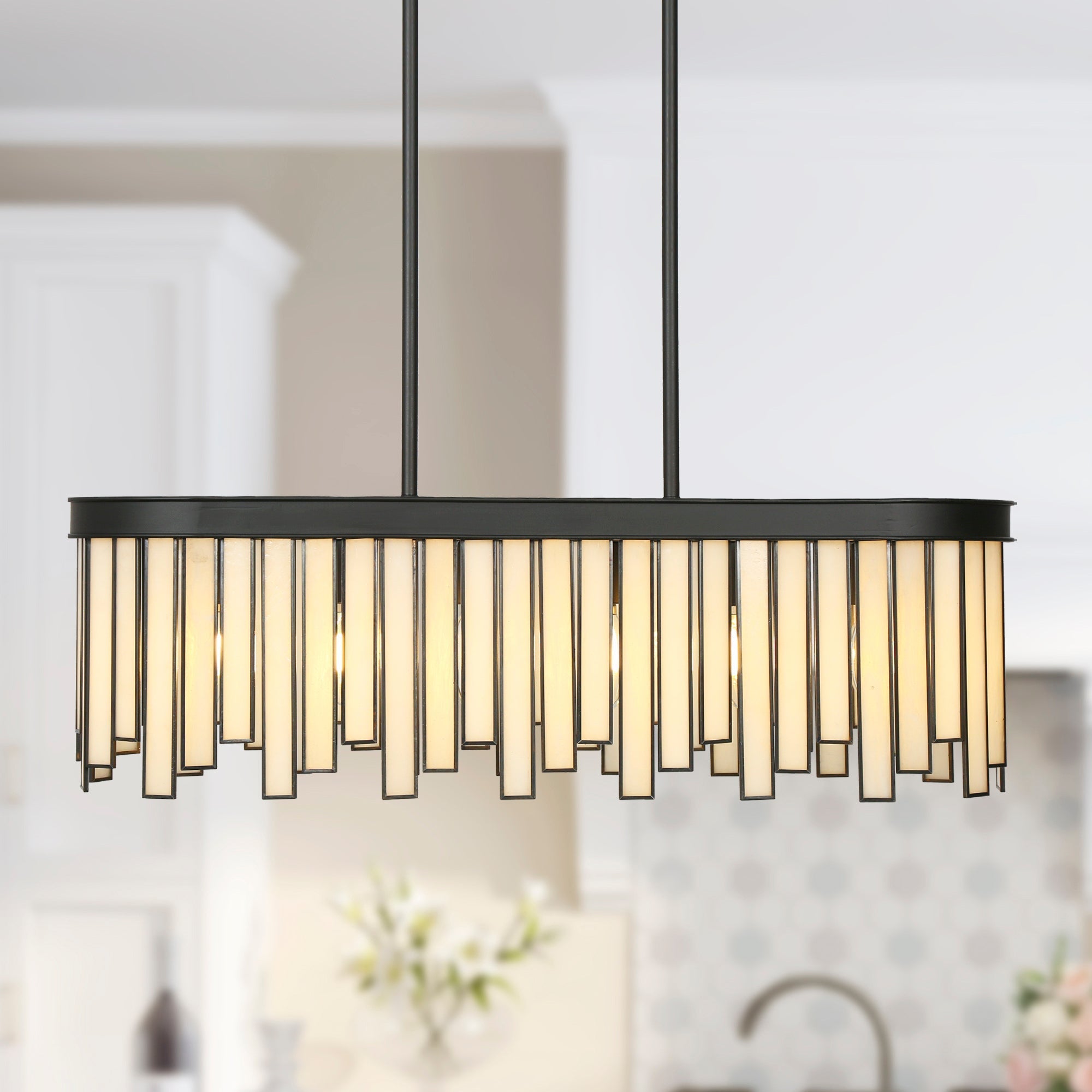 Hemaaolay 6-Light 28-in Black Modern Rectangle Kitchen Island Light