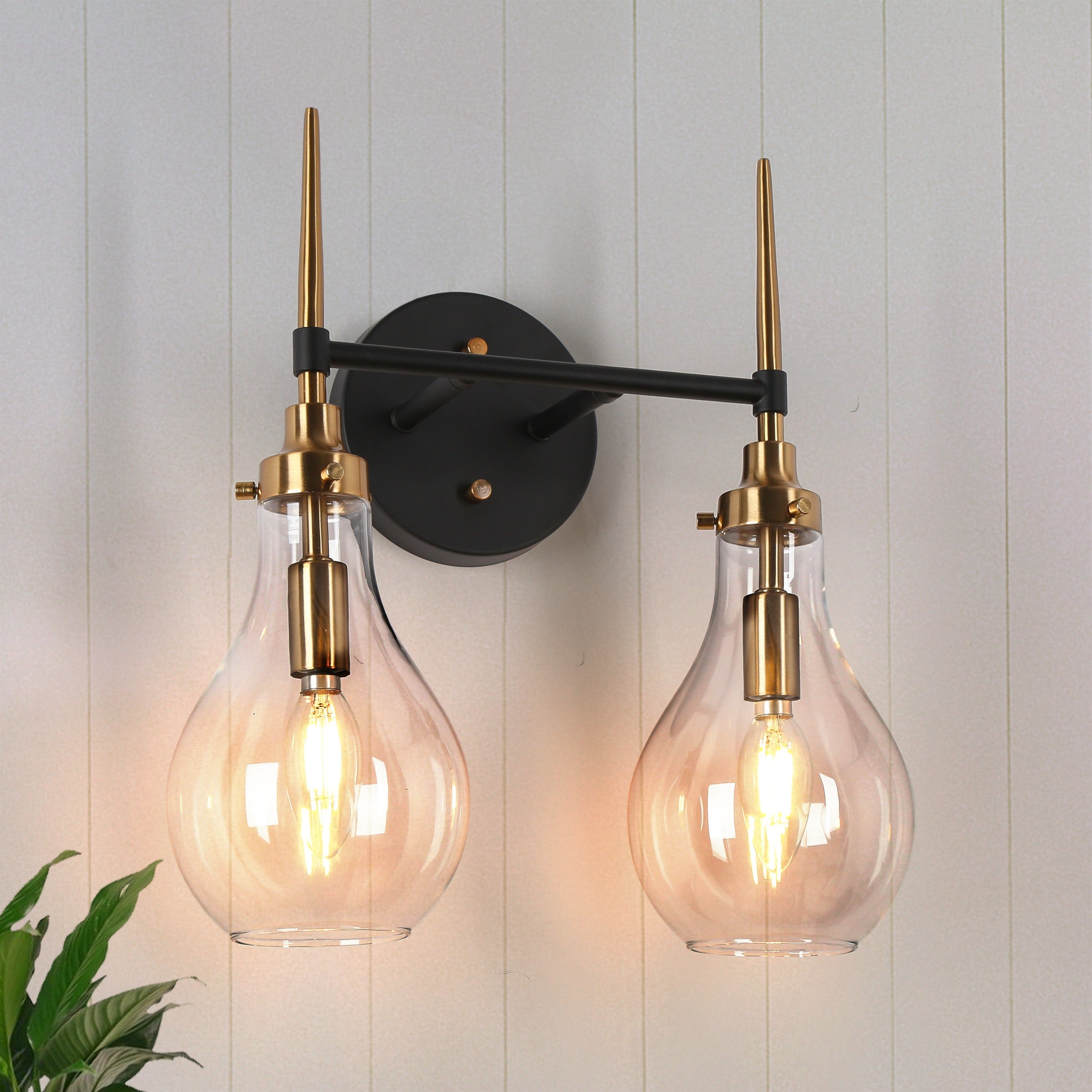 Luxitemin 2-Light Black and Brass Vanity Light