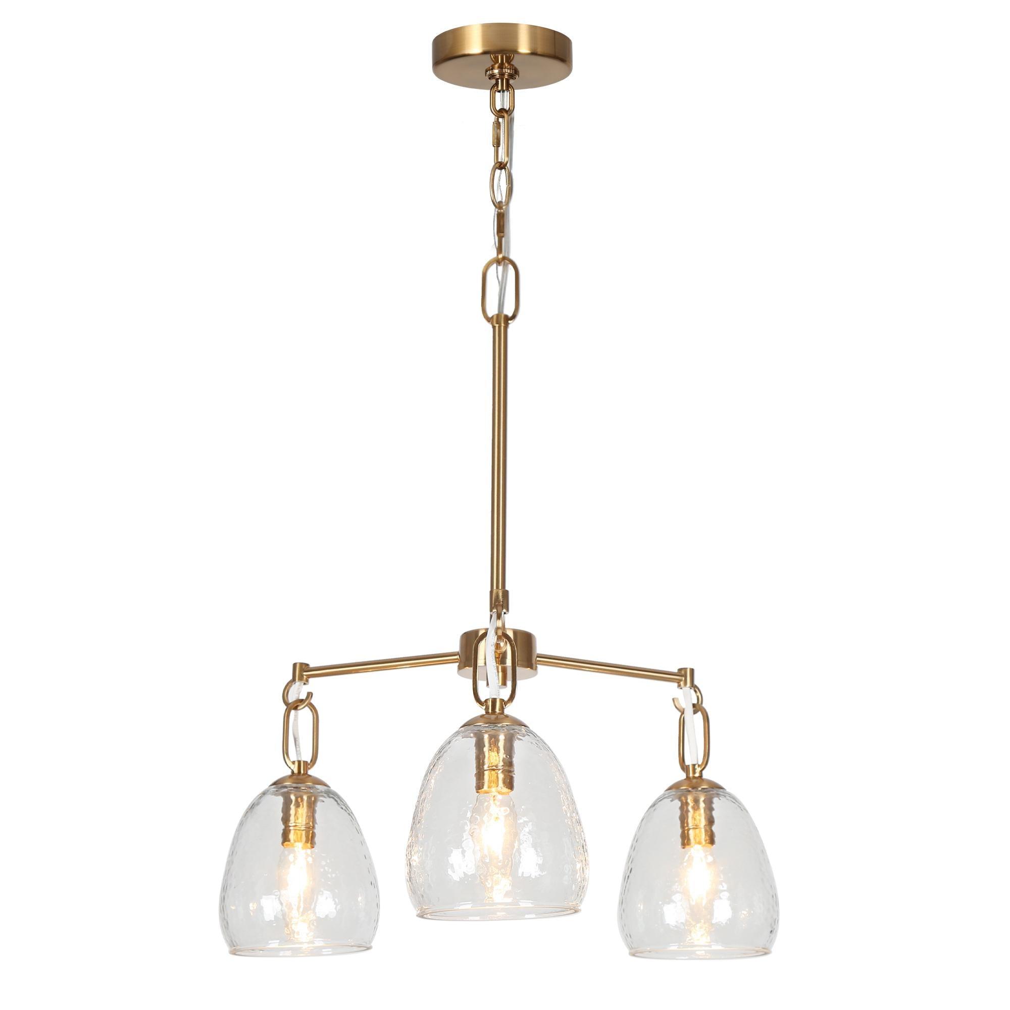 3-Light Gold Glass Wheel Chandelier