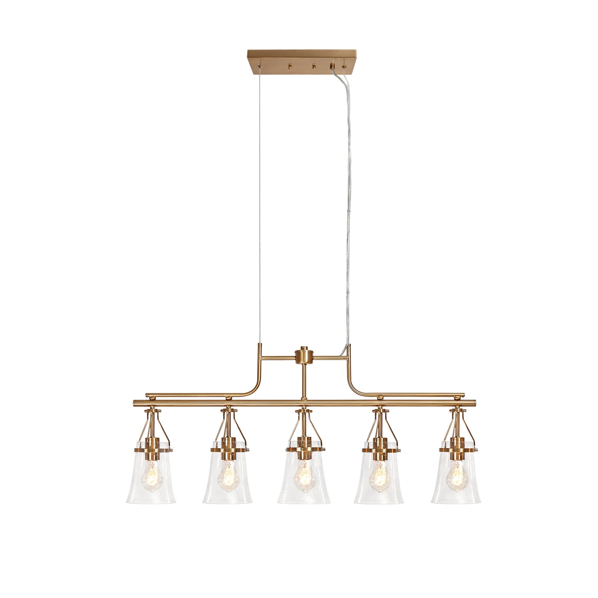 Modern Brass 5-Light Island Lights Chandelier with Clear Glass Shades