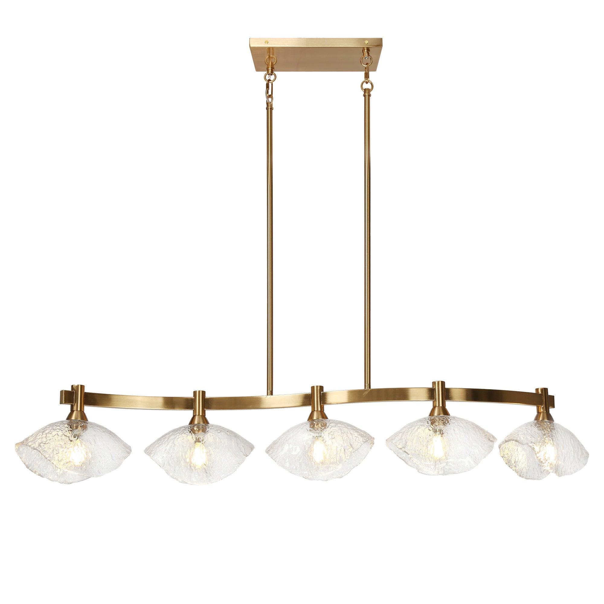 5-Light Gold Glass Linear Kitchen Island Chandeliers