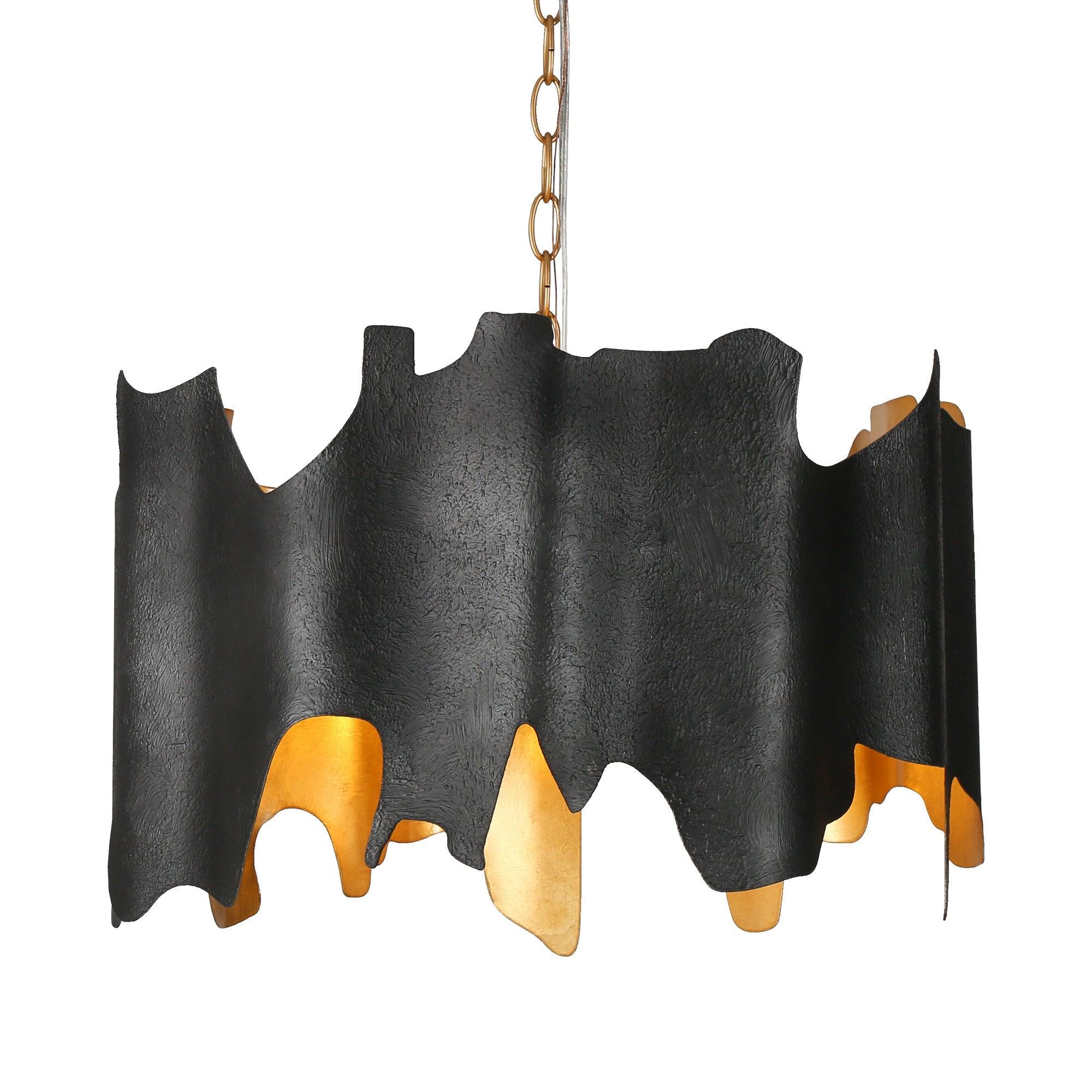4-Light Black Gold Drum Chandelier