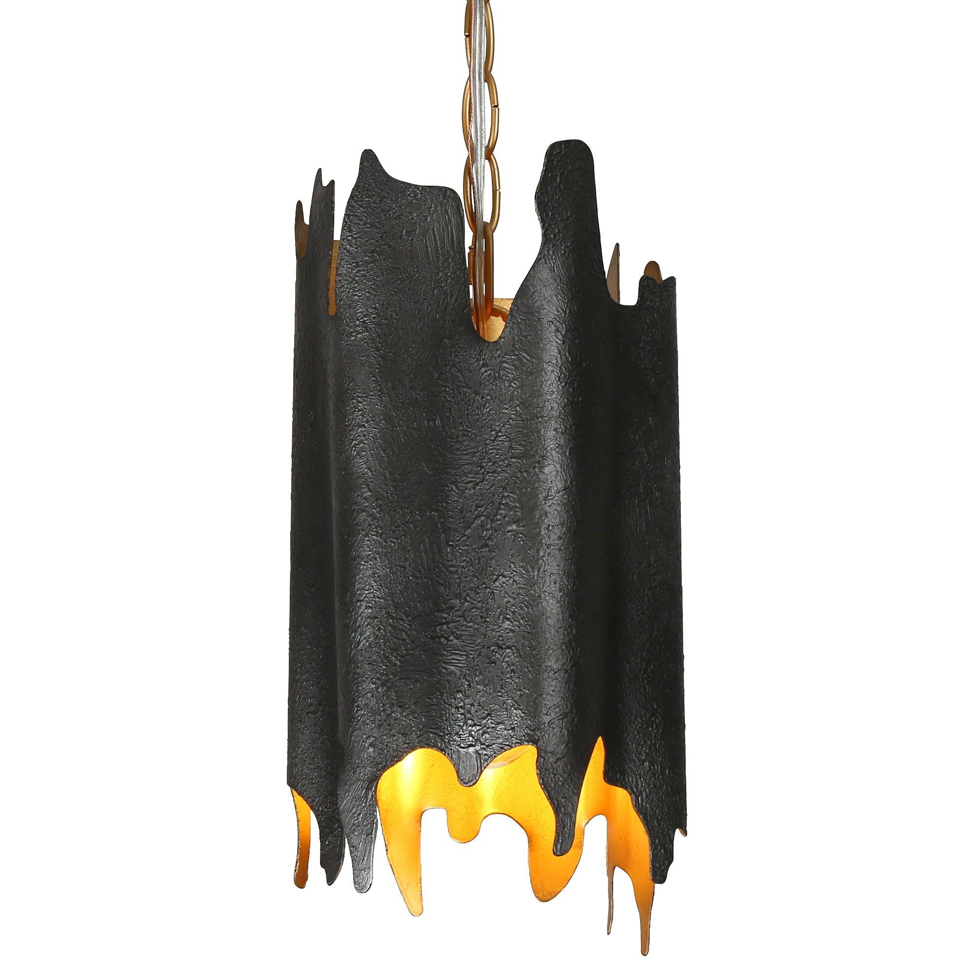1-Light Black Gold Cylinder Pendant Light