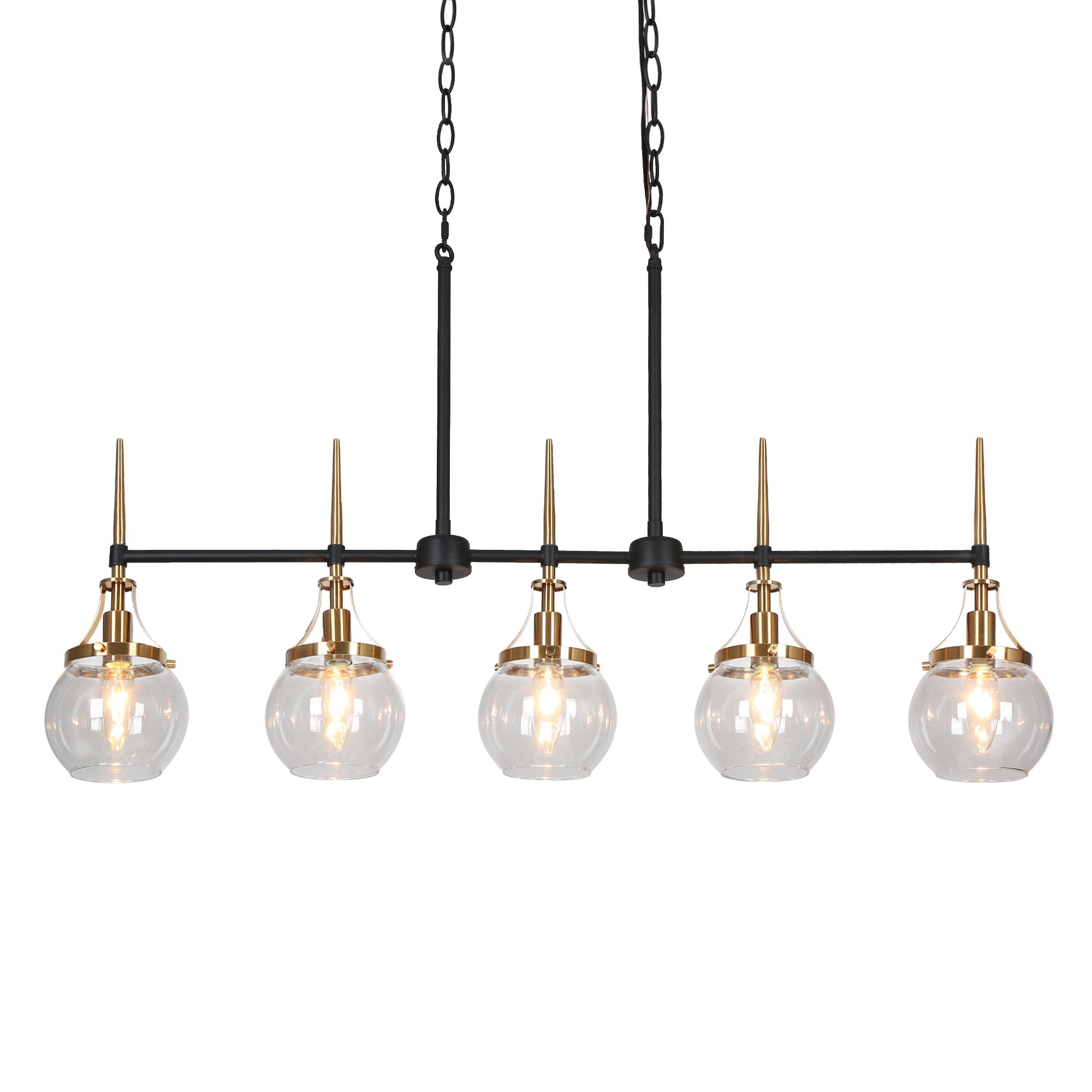 Modern 5-Light Island Lights with Gold Accents and Clear Glass Globes
