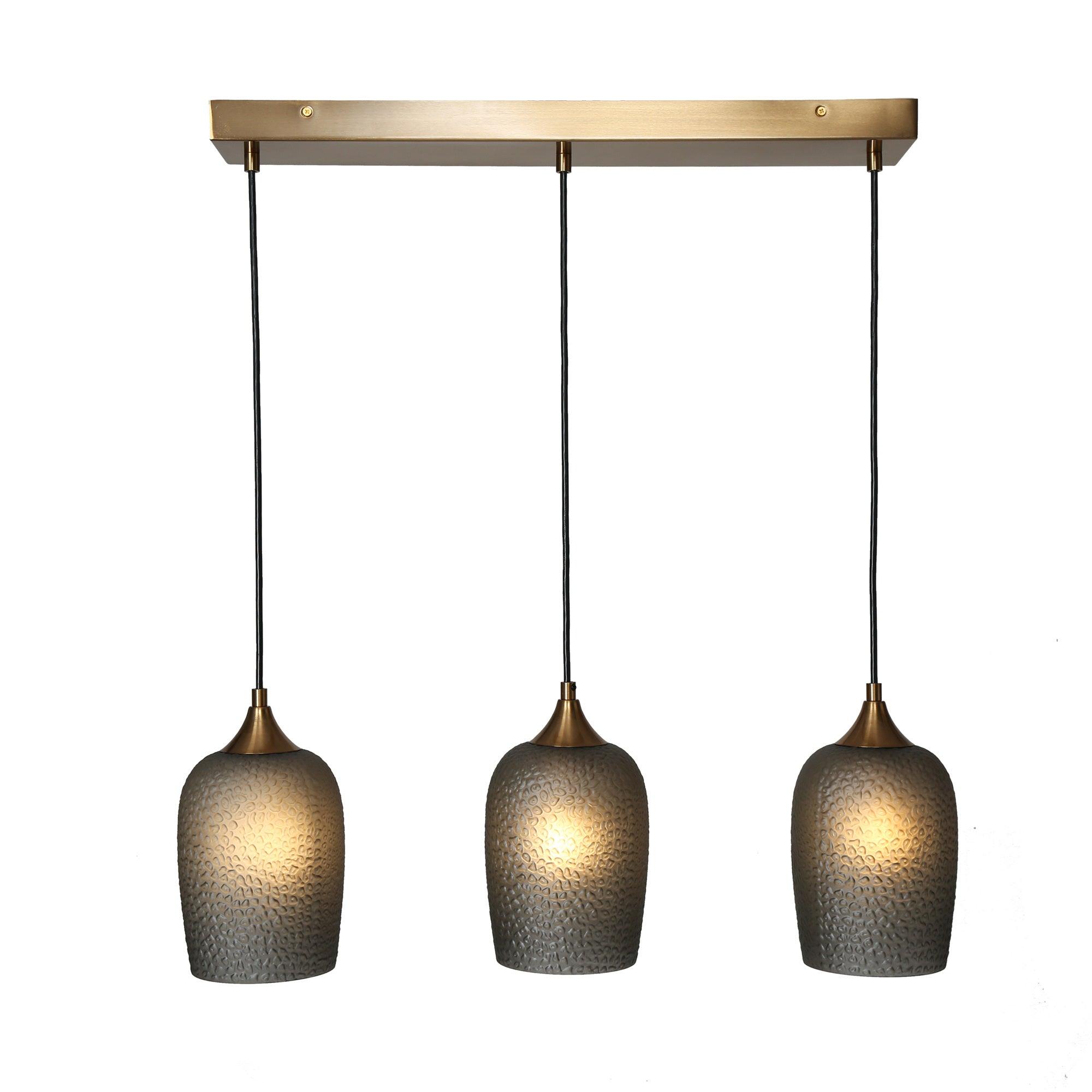 3-Light Gold Smoky-Gray Glass Kitchen Island Chandeliers