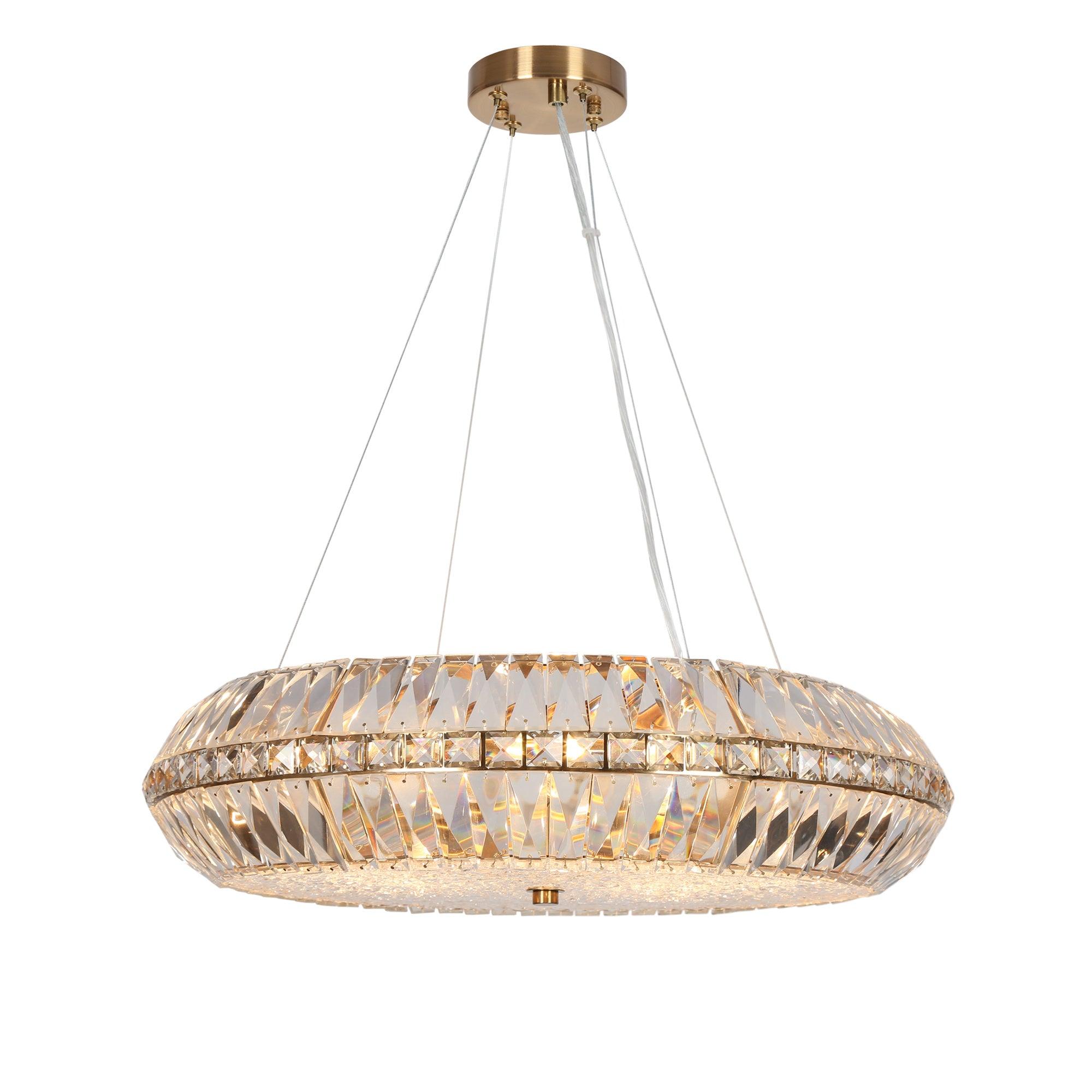 10-Light Crystal Drum Gold Chandelier Lights