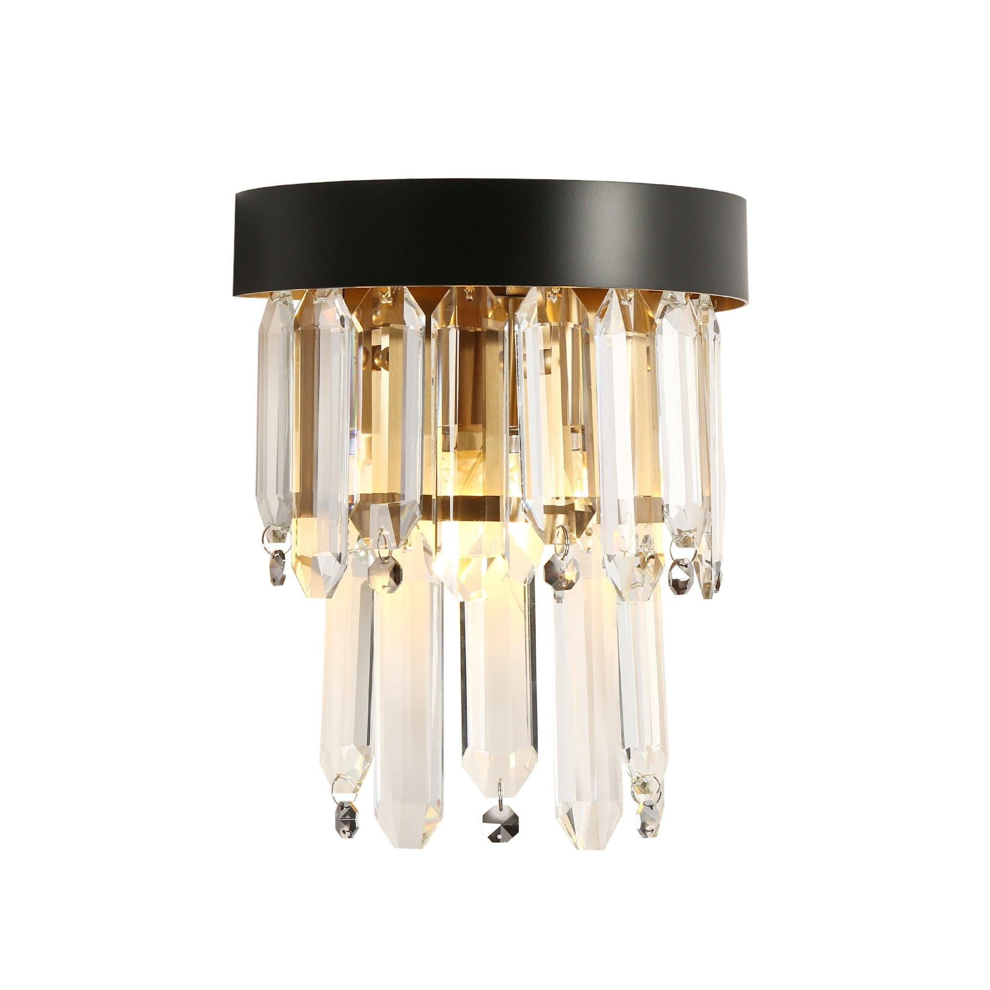 1-Light Black Gold Crystal Wall Sconce