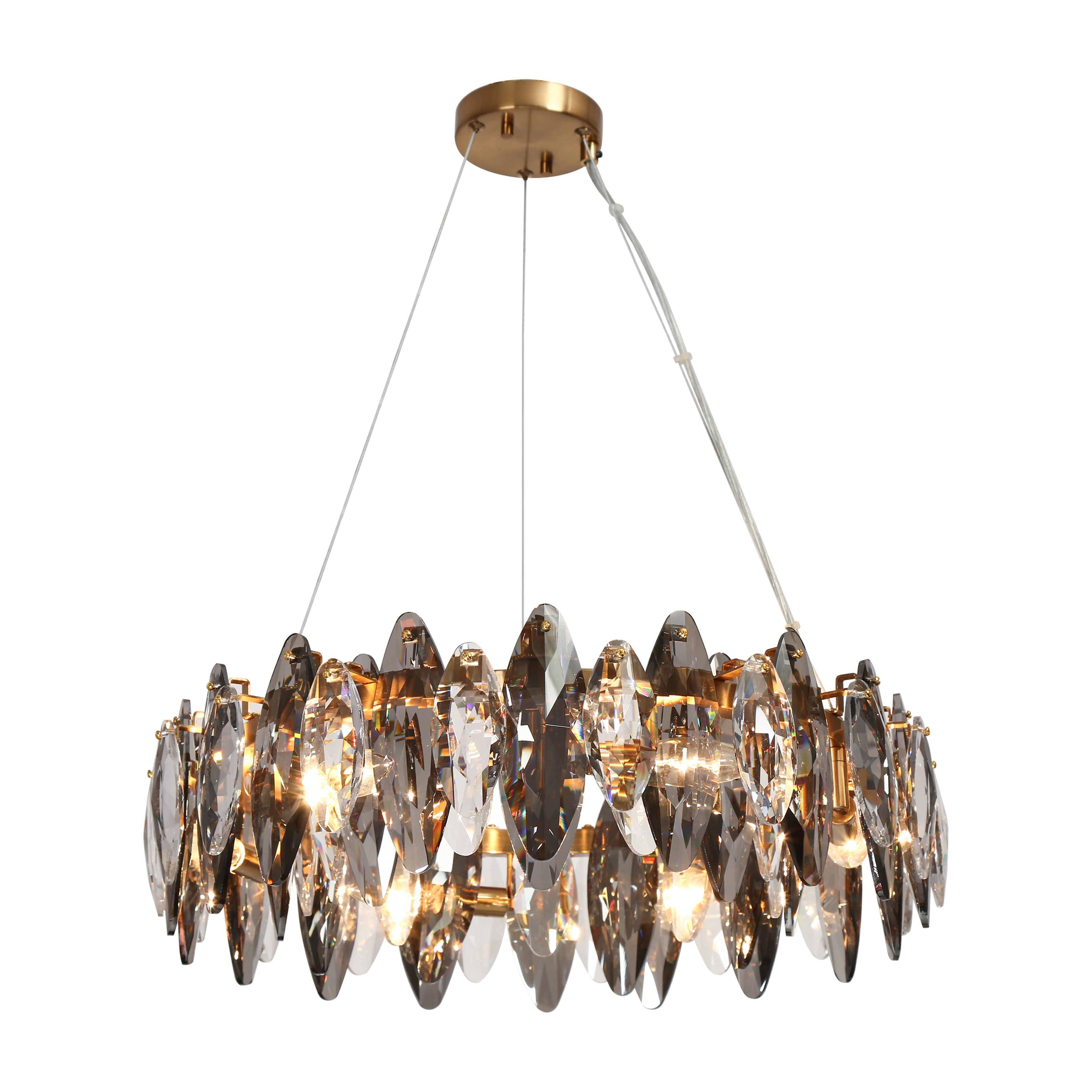 8-Light Gold Drum Crystal Chandelier Lights