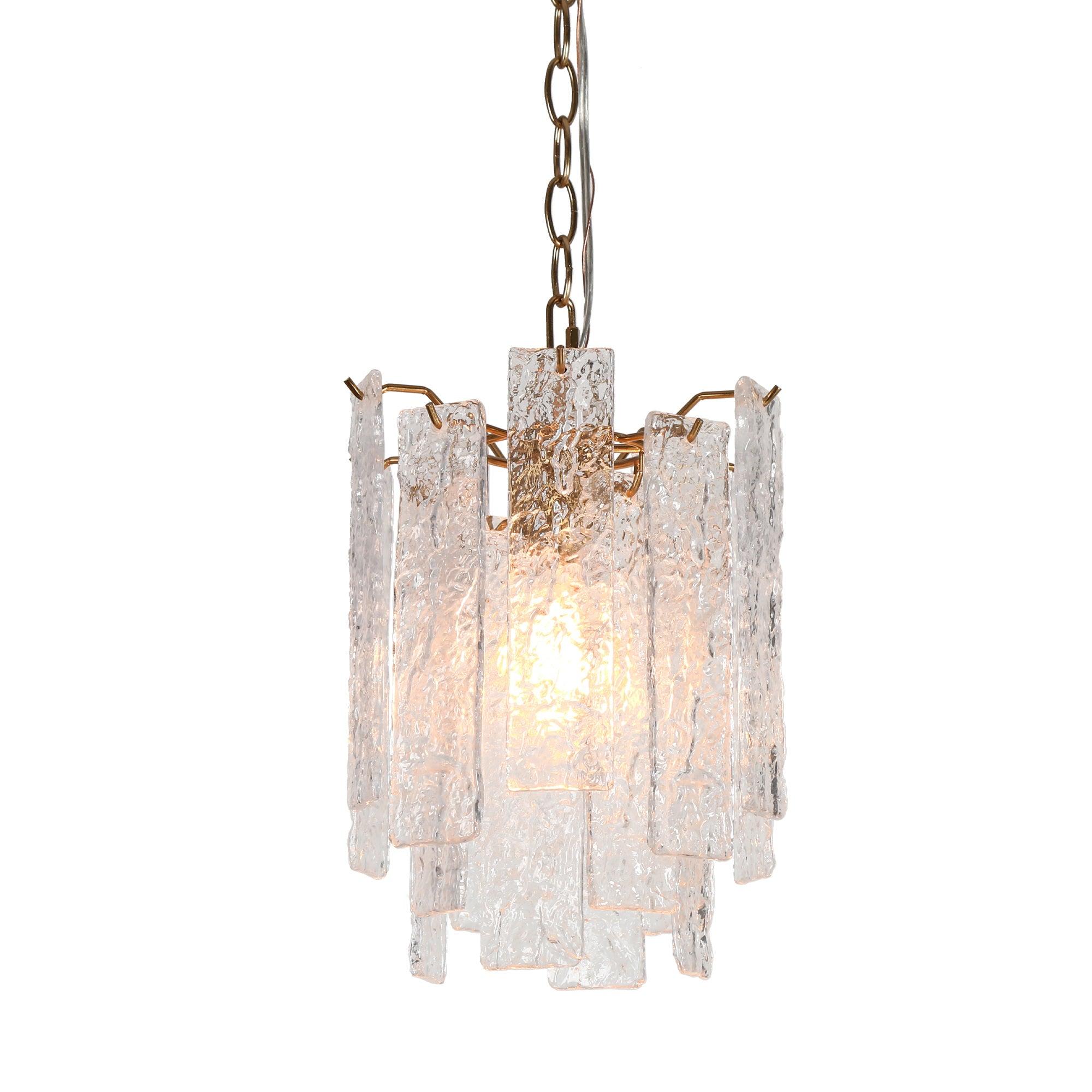 1-Light Gold Pendant Lights with Textured Glass