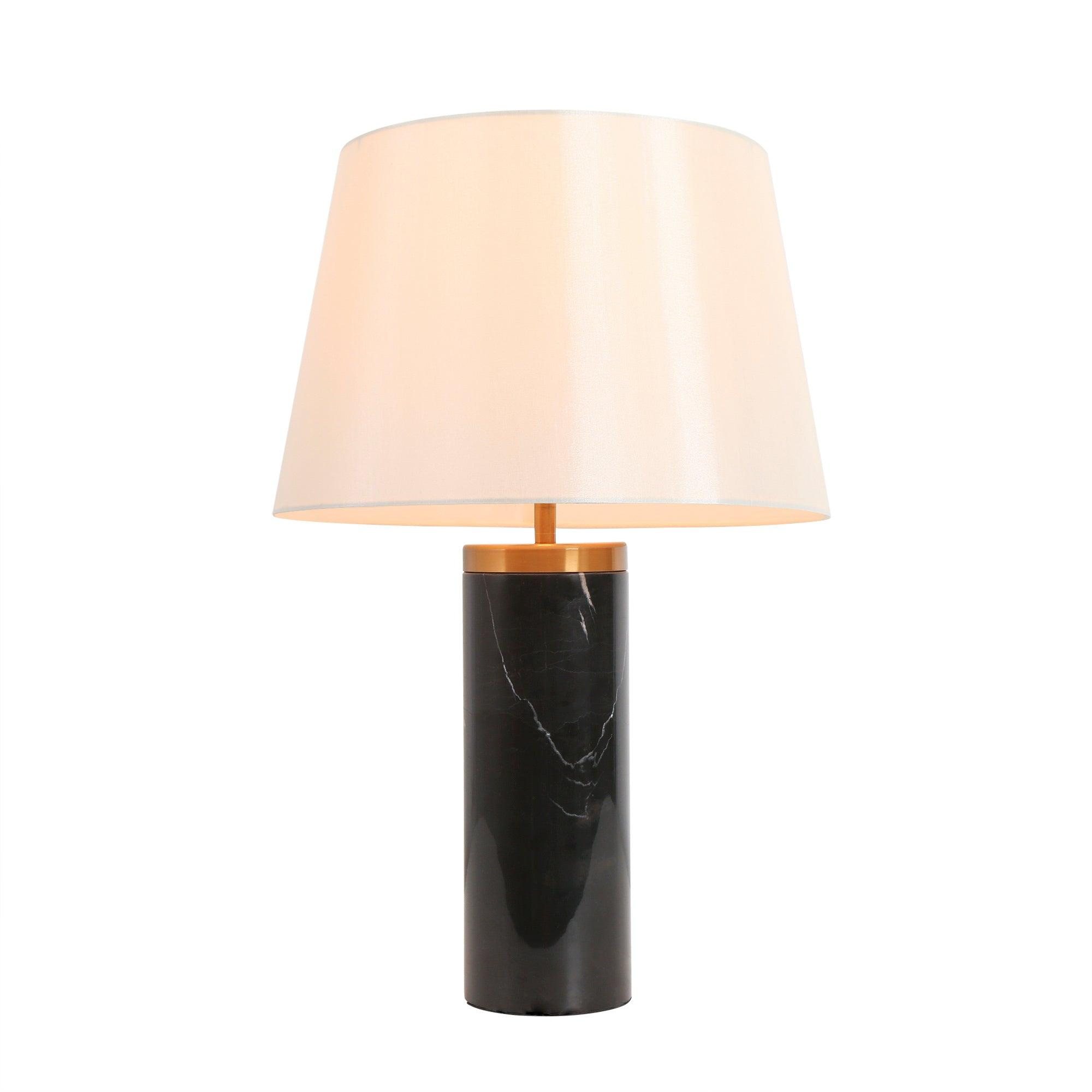 1-Light Gold Black Table Lamp with Fabric Shade