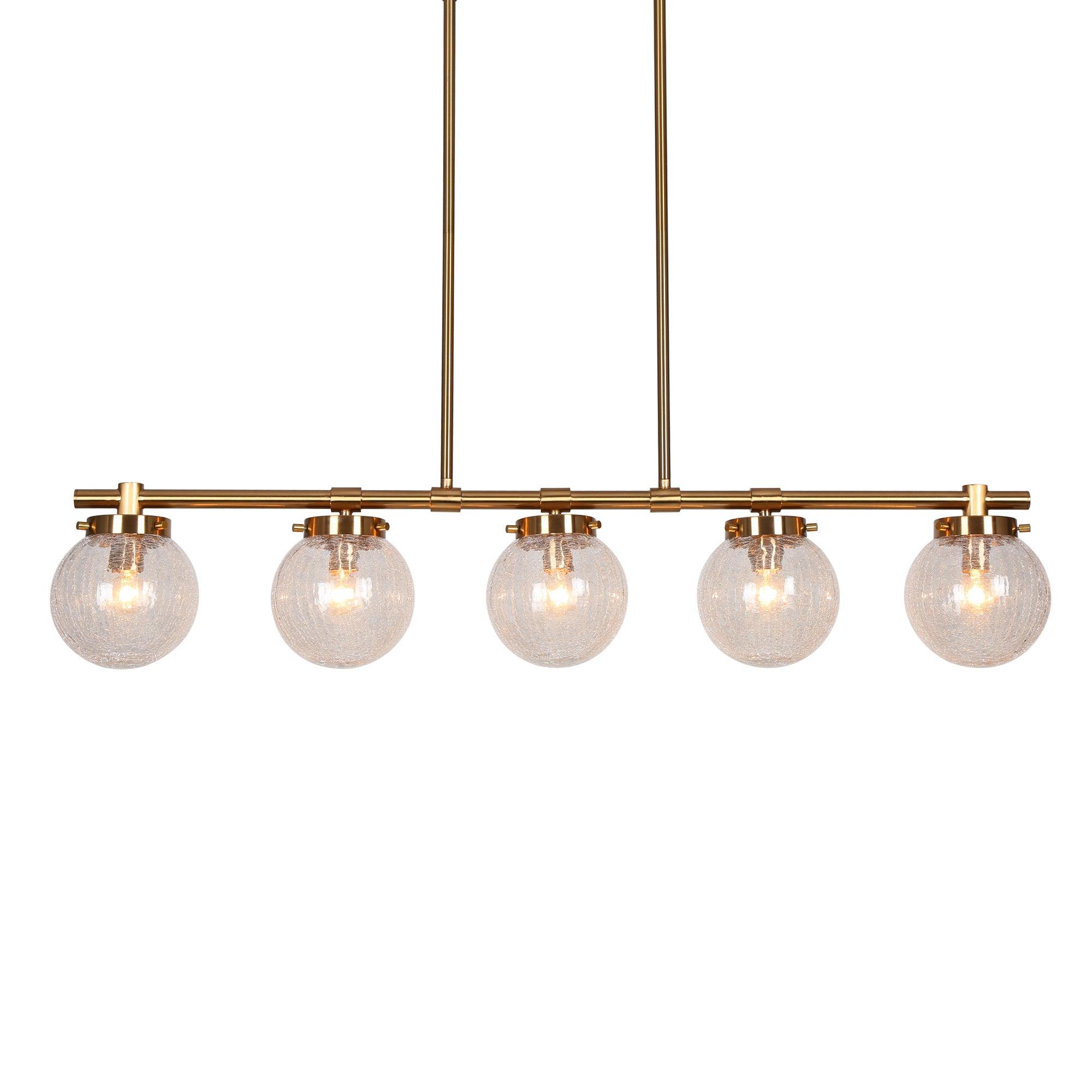 5-Light Gold Linear Kitchen Island Chandelier with Textured Glass