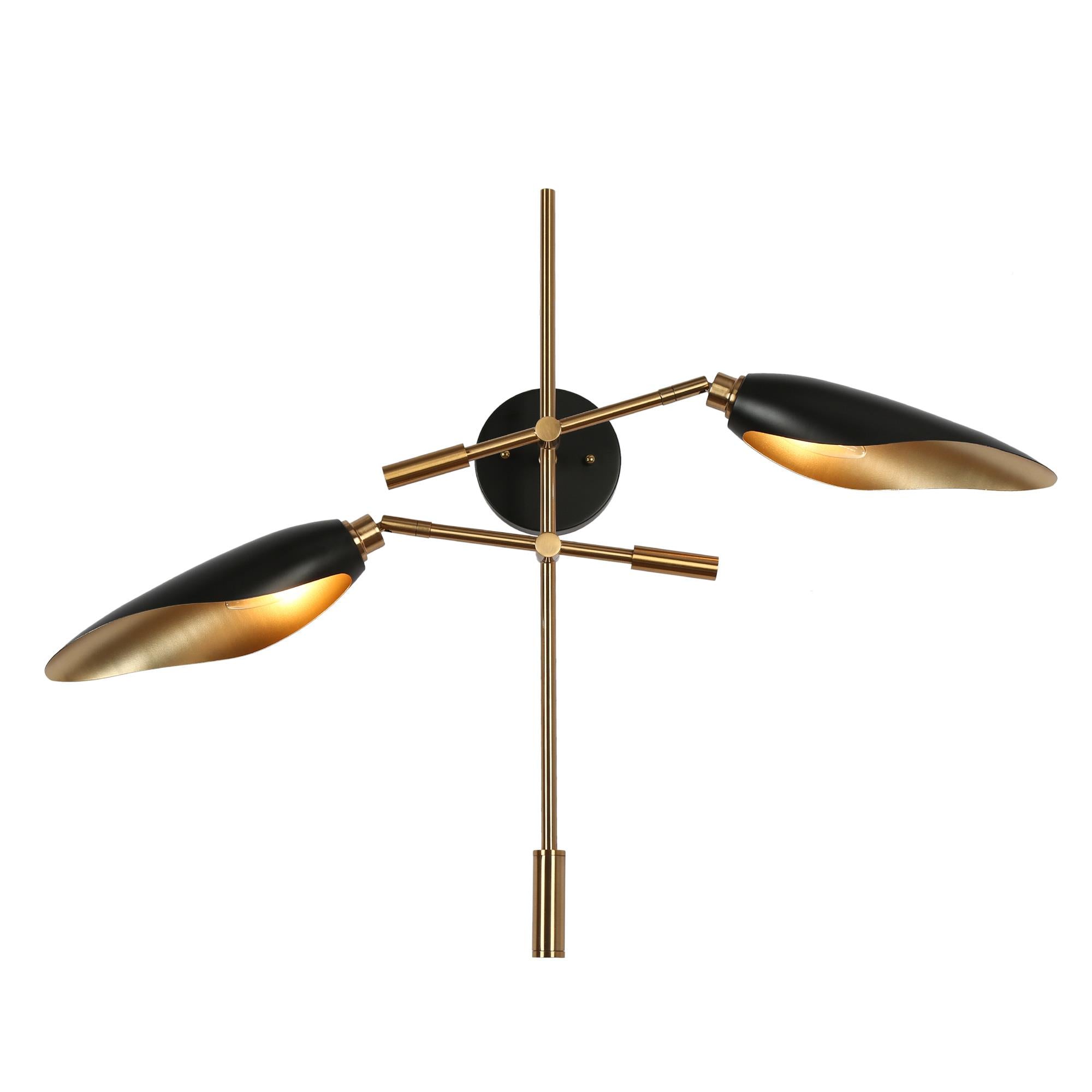 Toltehcwe 2-Light Modern Black&Gold Armed Wall Sconce Light