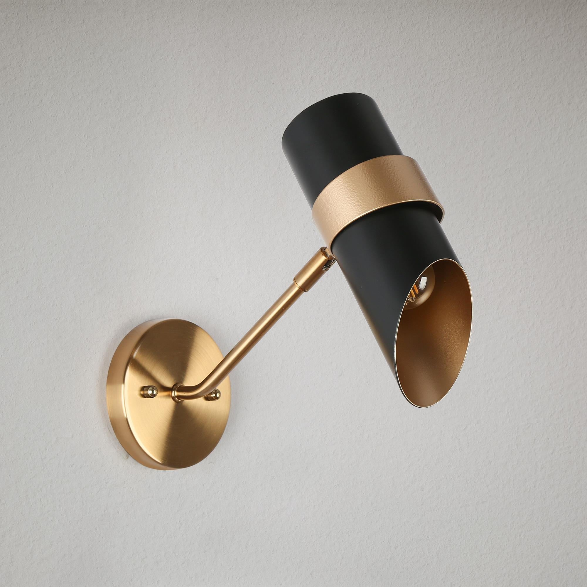Charonefos 1-Light Modern Black and Gold Cylinder Wall Sconces