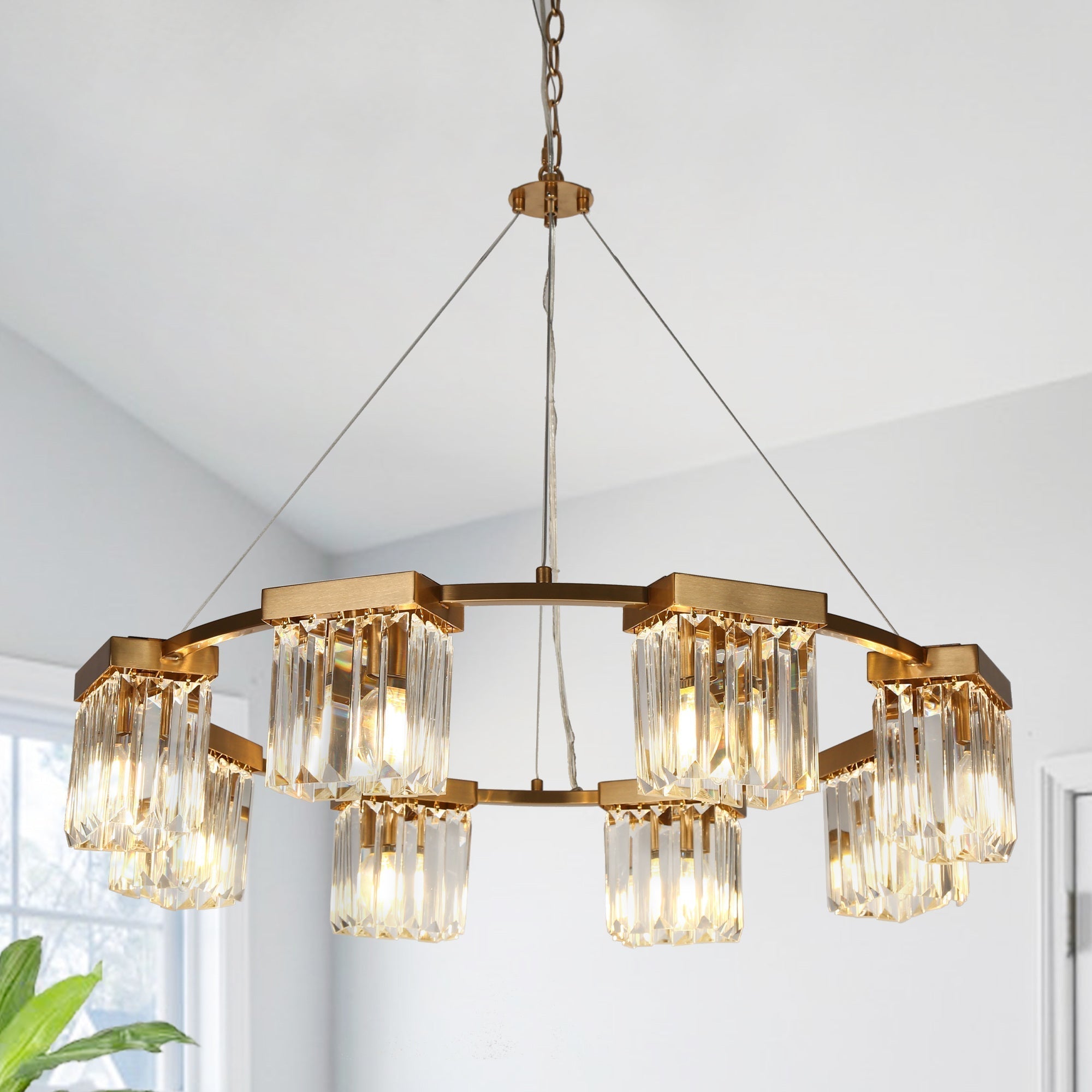 Labradorite 8-Light Large Brass Crystal Chandelier