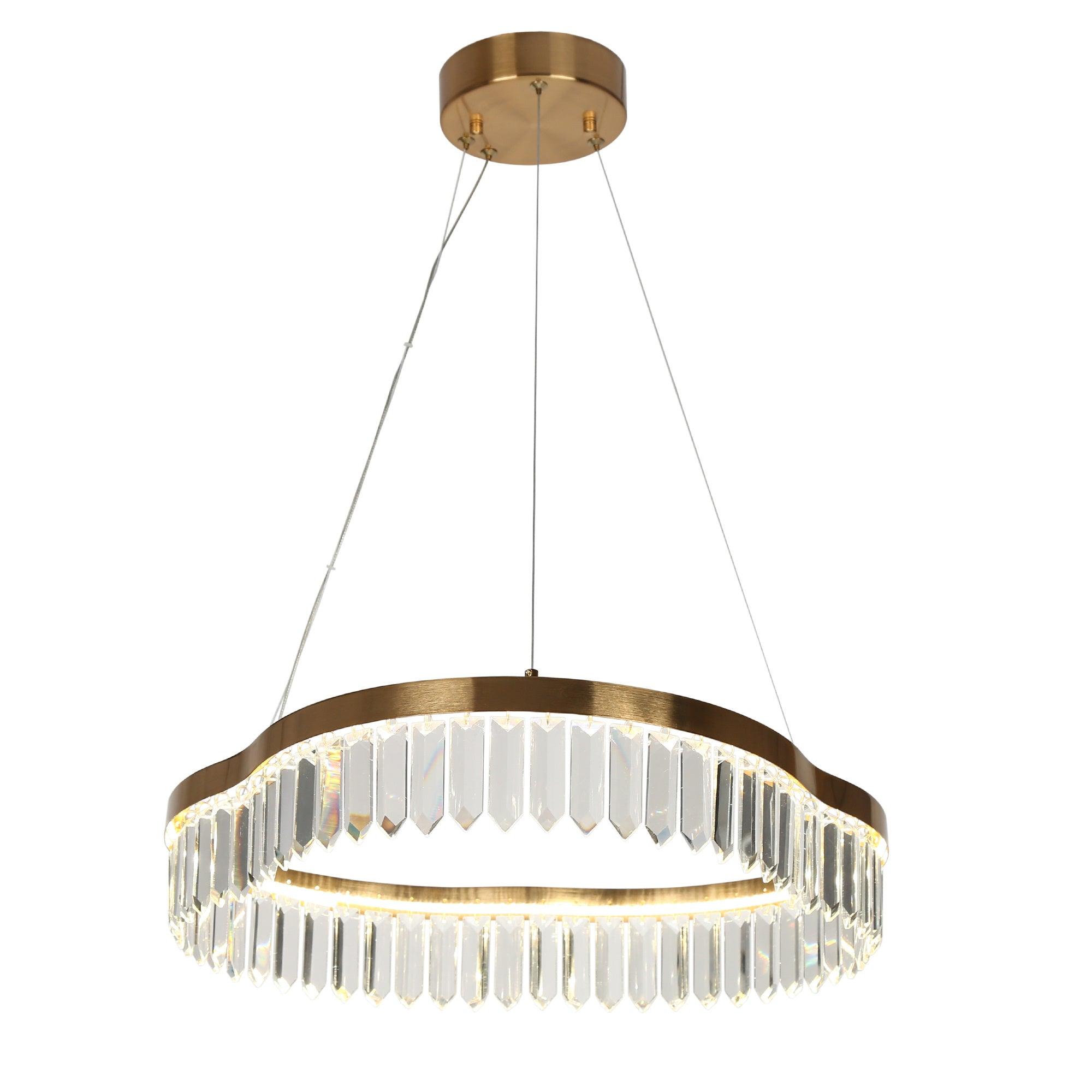 1-Light Glam LED Crystal Chandeliers Brass Finish