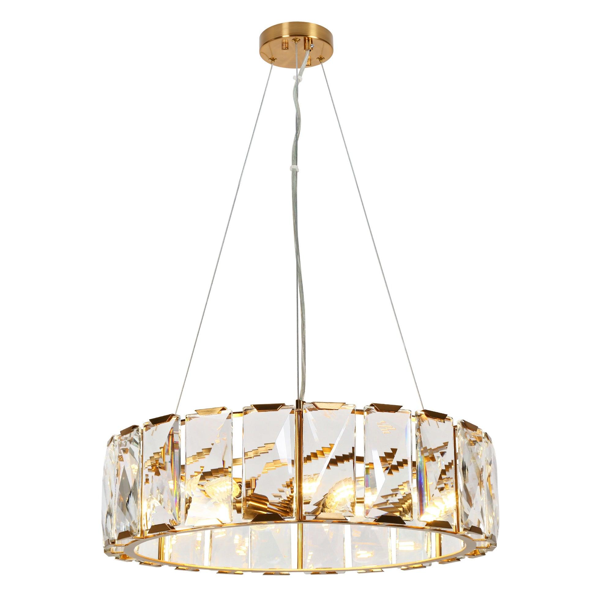 6-Light Brass Crystal Drum Chandeliers
