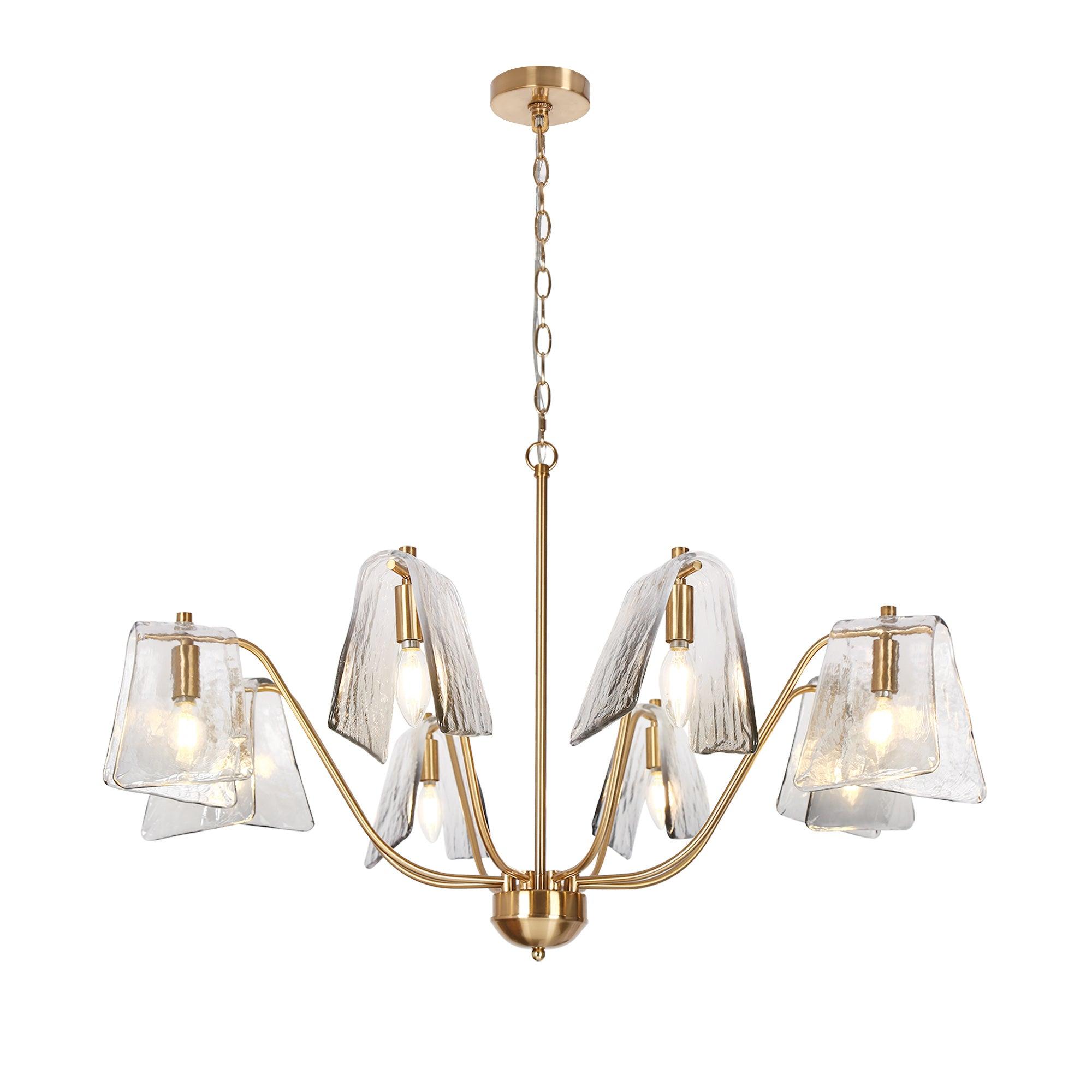 8-Light Brass Chandelier with Smoked Glass Shade