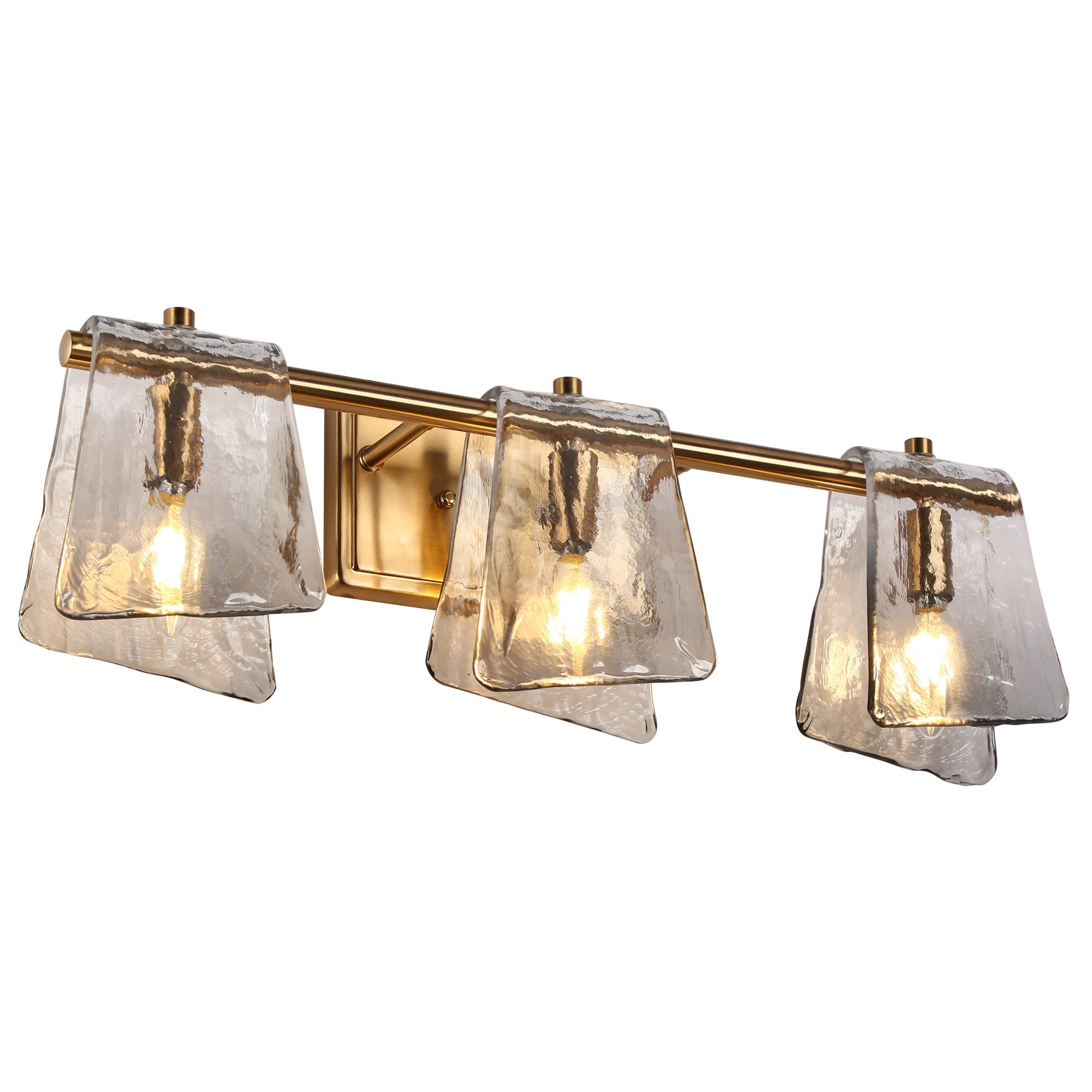 3-Light Brass Bathroom Vanity Light with Smoked Glass