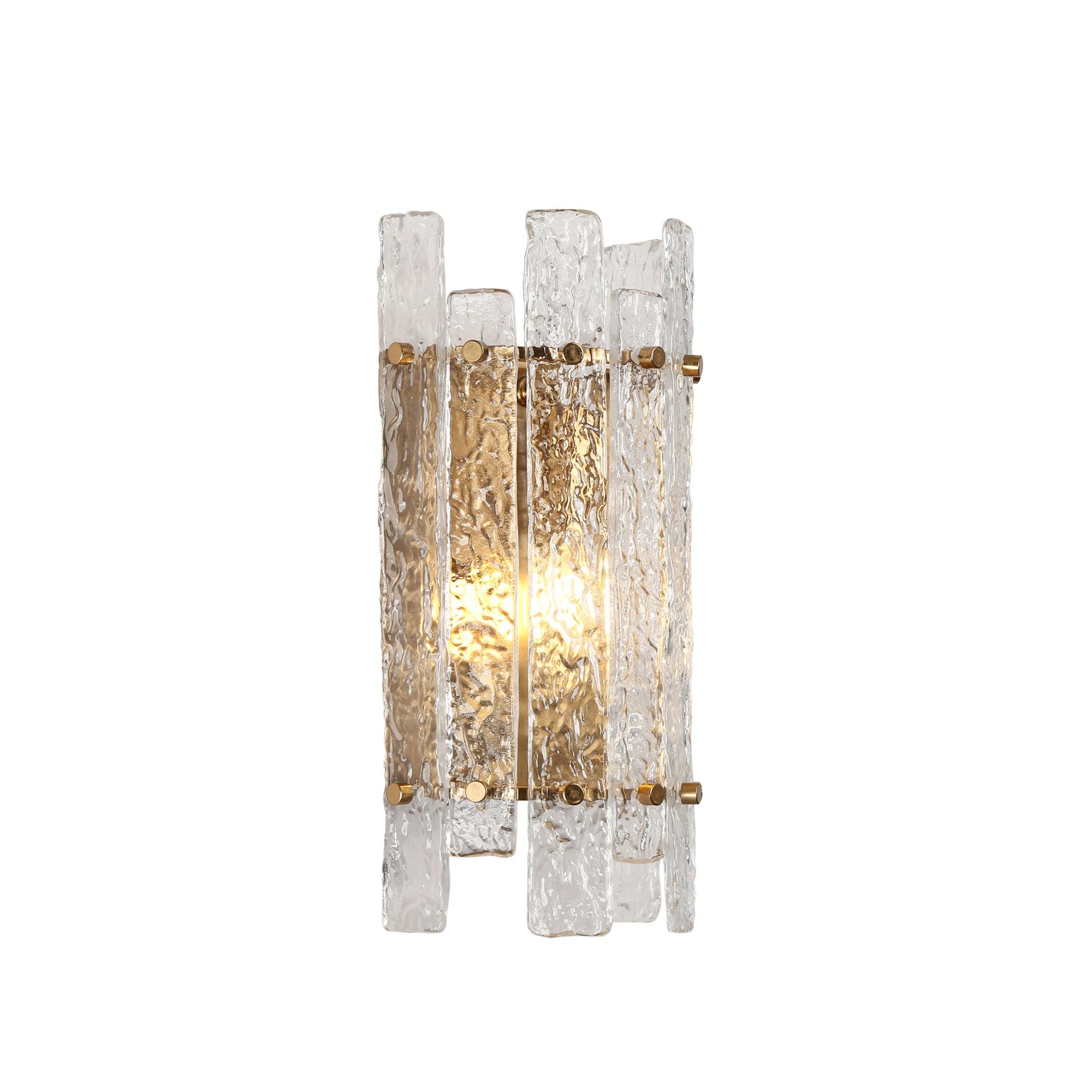 1-Light Brass Wall Sconce with Textured Glass