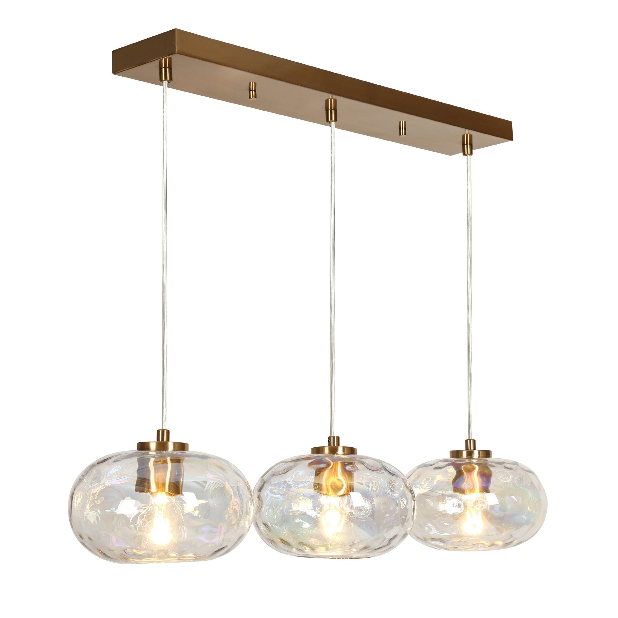 3-Light Kitchen Island Linear Chandelier with Colorful Glass Shade