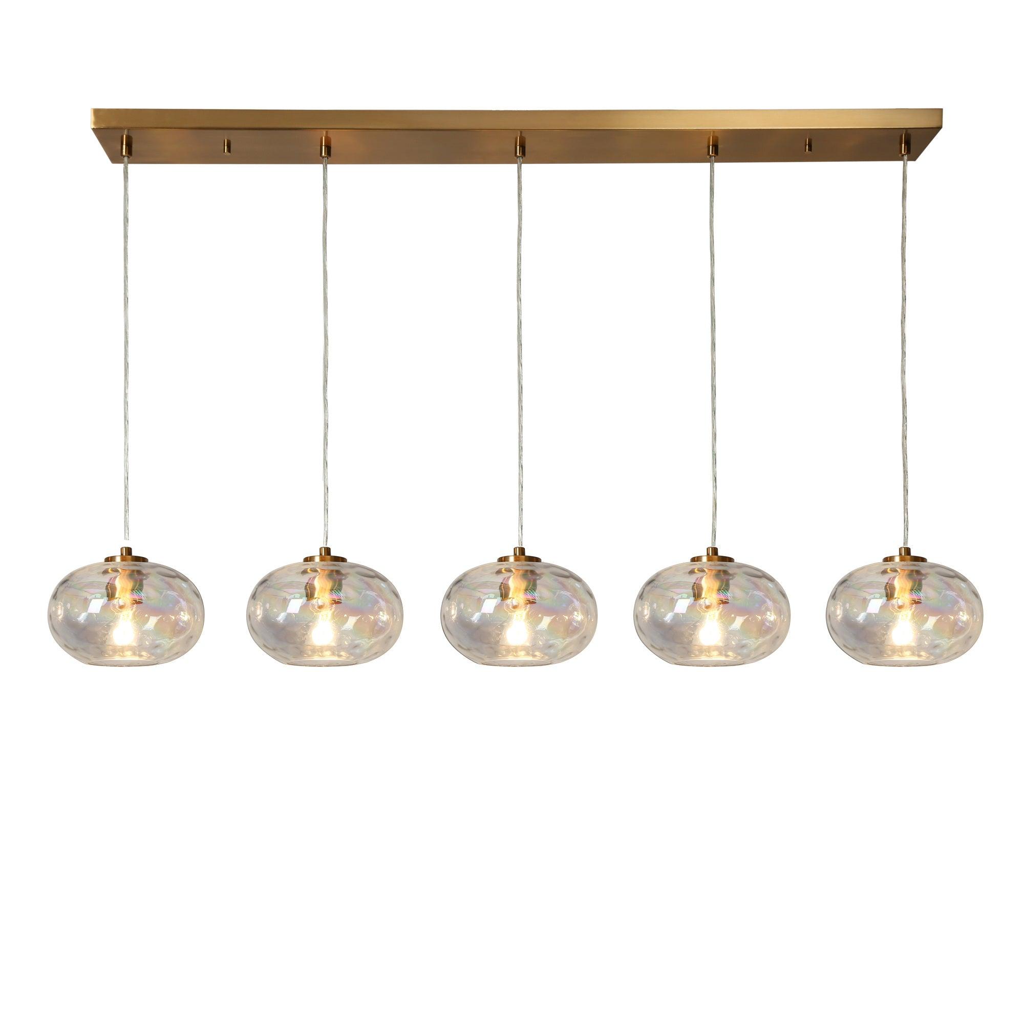 5-Light Kitchen Island Linear Chandelier with Colorful Glass Shade