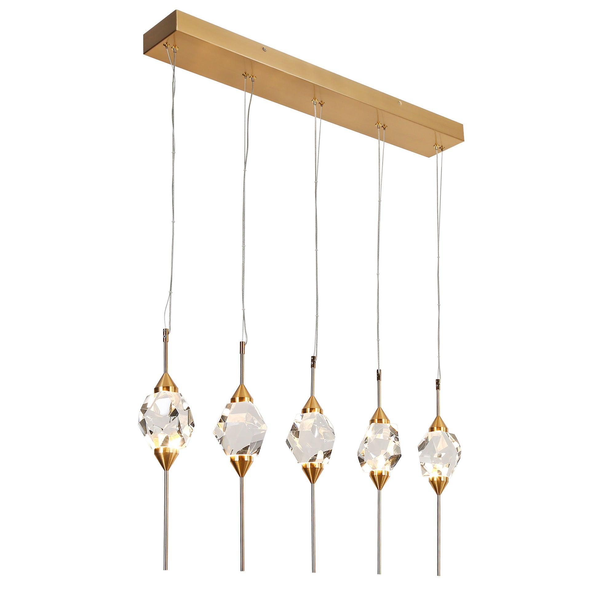 5-Light Crystal LED Linear Chandelier Island Lights