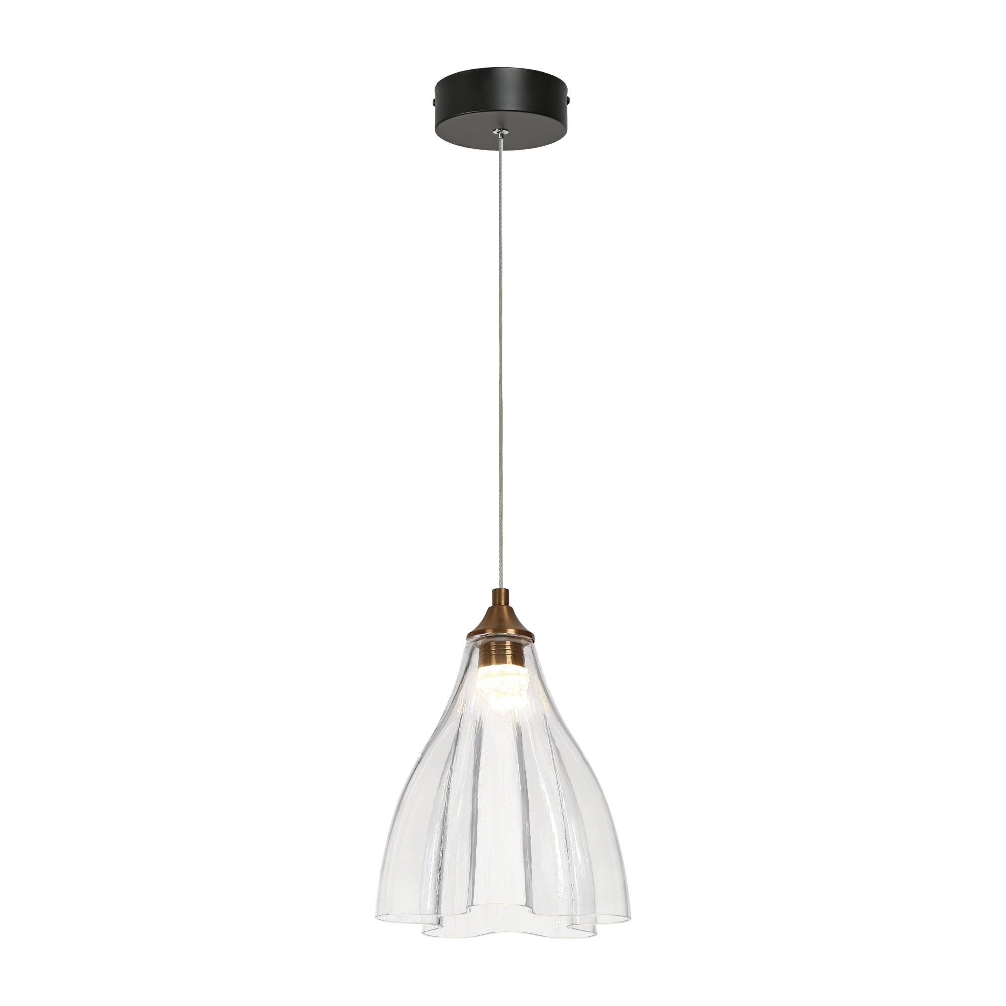 1-Light LED Gold Black Glass Pendant Lights