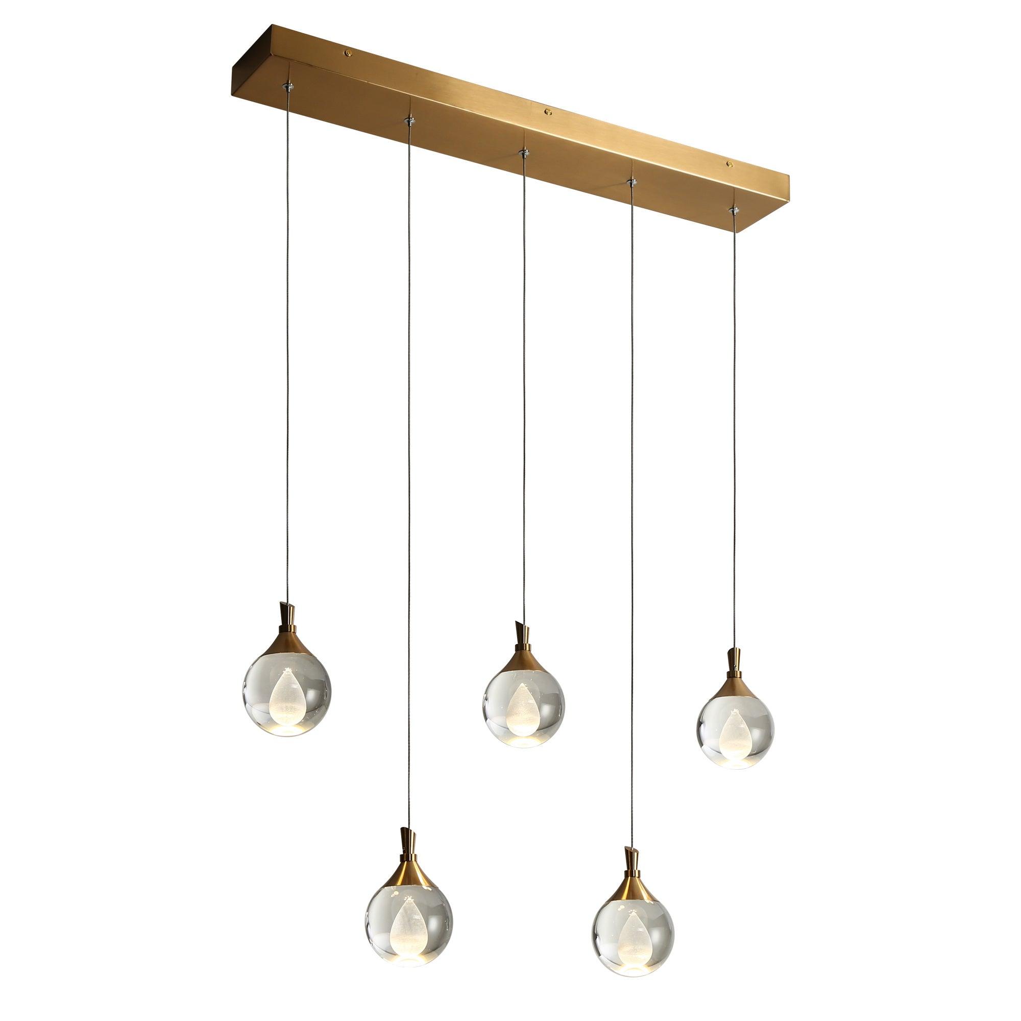 5-Light Gold Ball Crystal LED Kitchen Island Chandeliers Lights