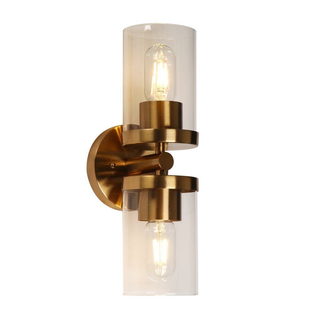 Atlantyfri 2-Light Modern Gold Clear Glass Cylinder Wall Sconces
