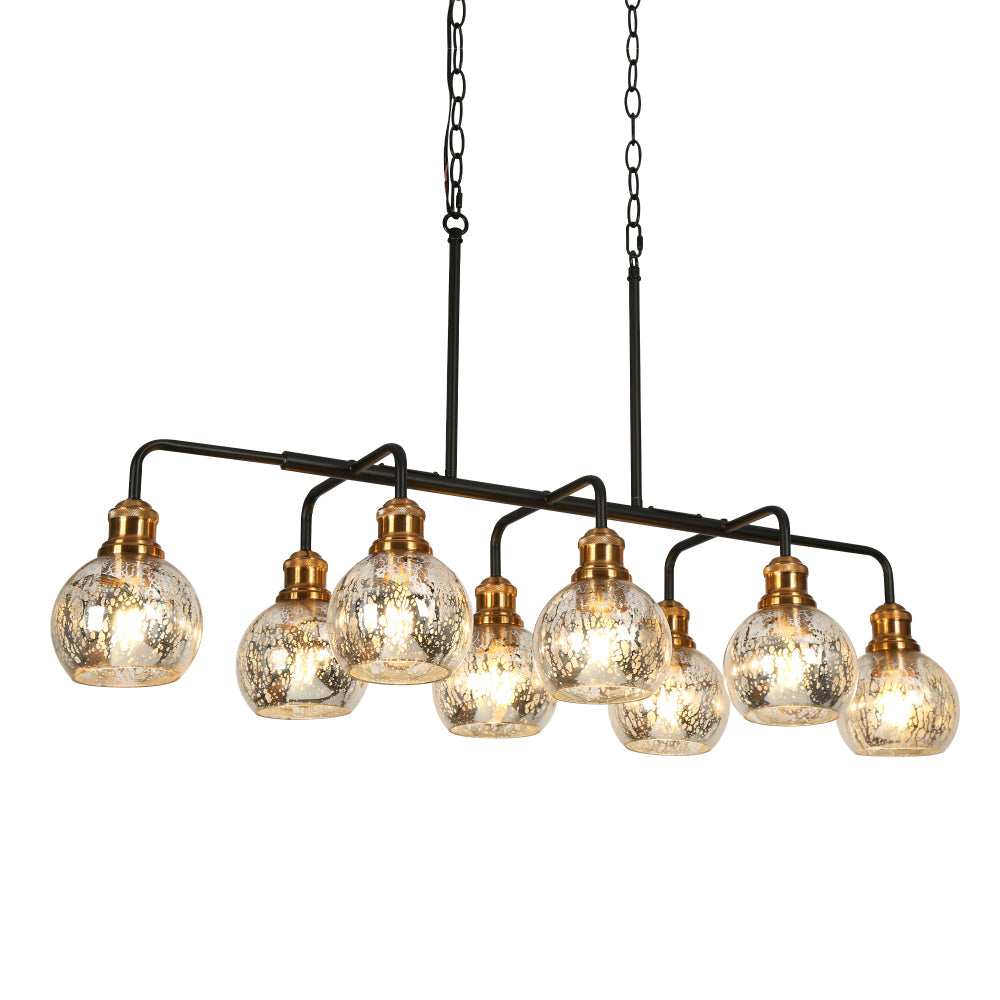 Corleesair 8-Light 40.5-in Black Modern Linear Kitchen Island Light with Seeded Glass