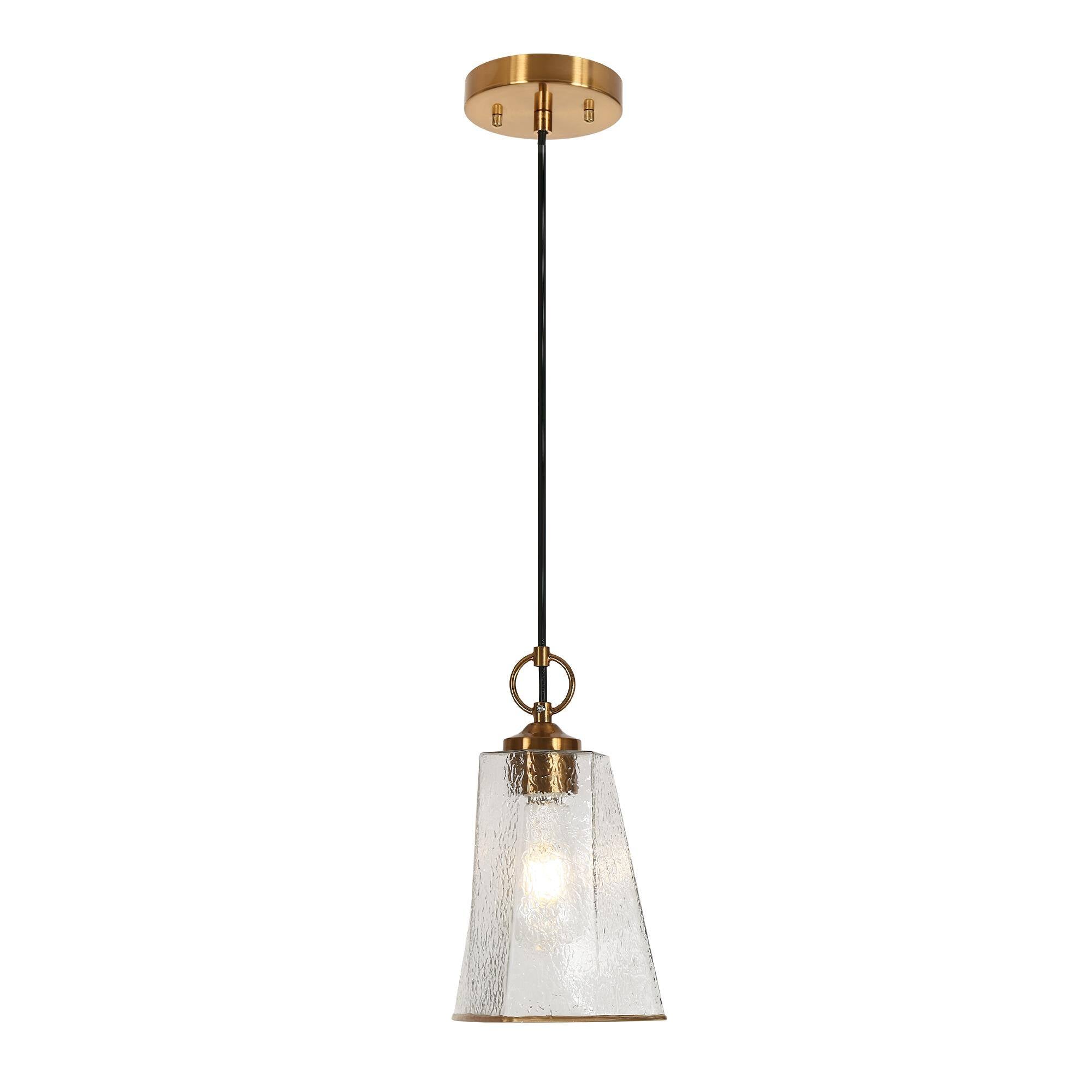 Modern 1-Light Gold Pendant Light with Textured Tapered Glass Shade