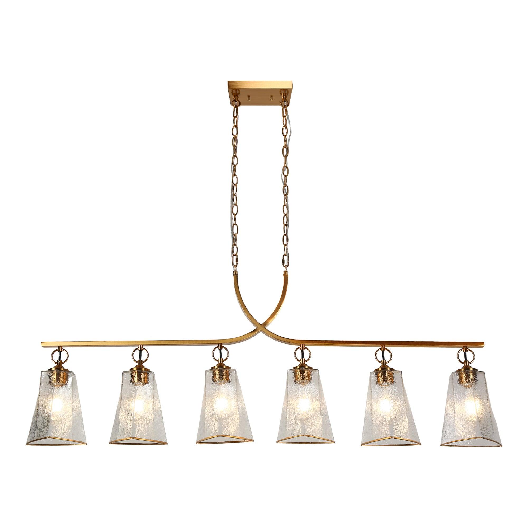 6-Light Gold Glass Linear Kitchen Island Chandeliers