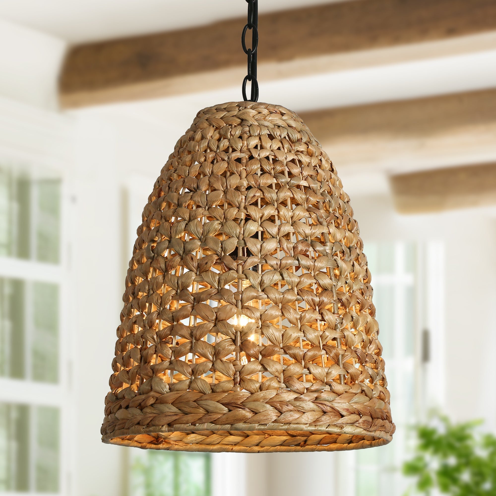 Holophankton 1-Light 13" Farmhouse Asian Rattan Pendant Light Fixtures