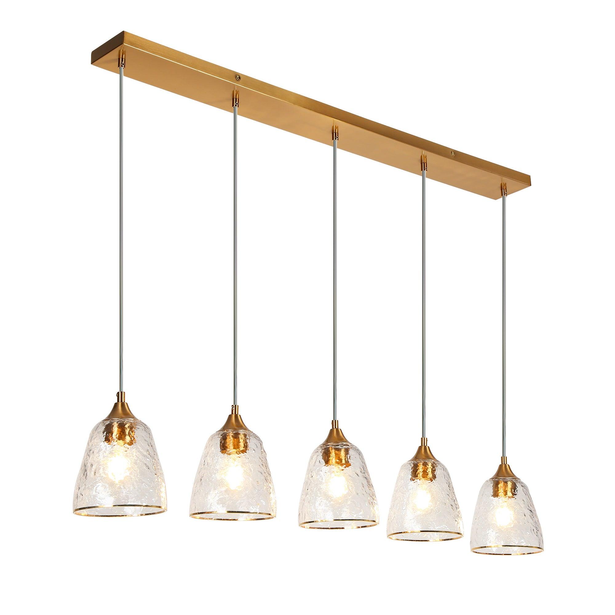 5-Light Gold Glass Linear Kitchen Island Chandeliers