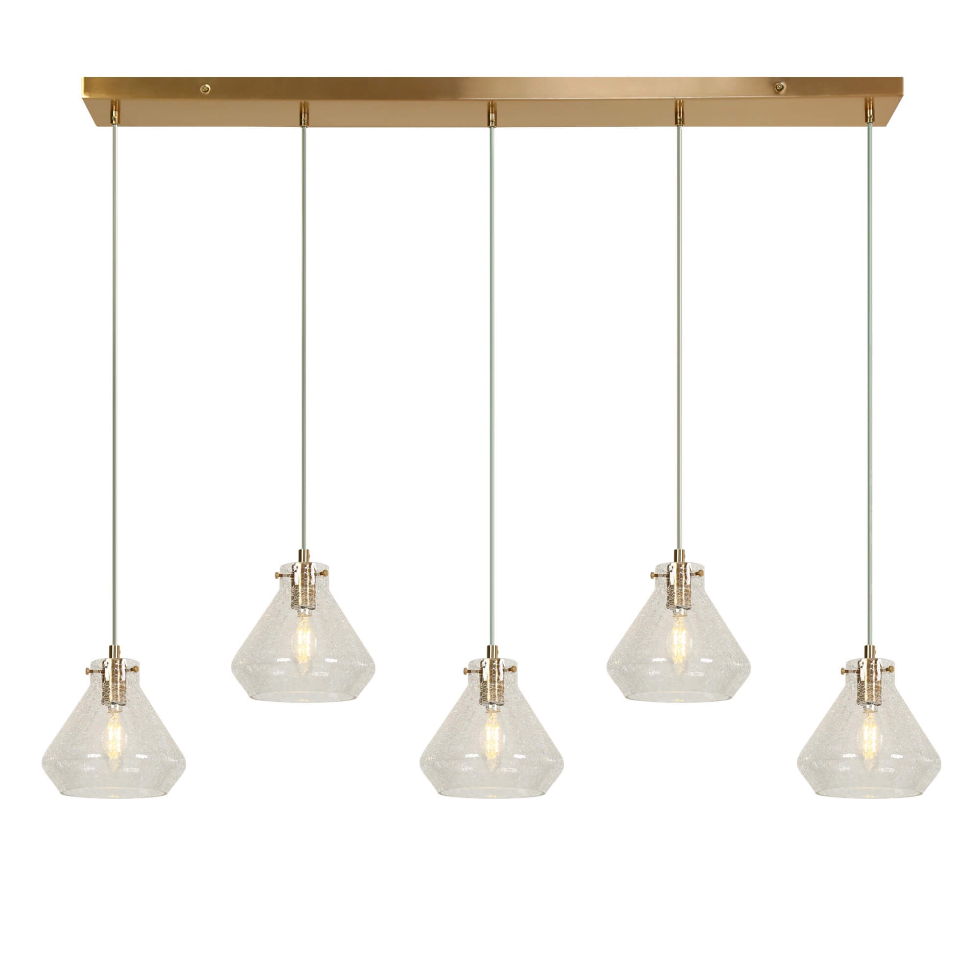 Modern 5-Light Gold Island Light Chandelier with Cracked Glass Shades