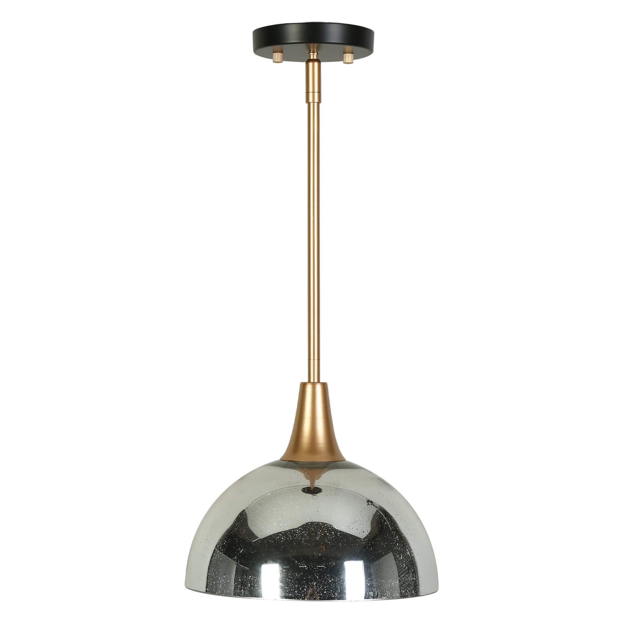Modern 1-Light Gold Pendant Light with Mercury Glass Dome Shade