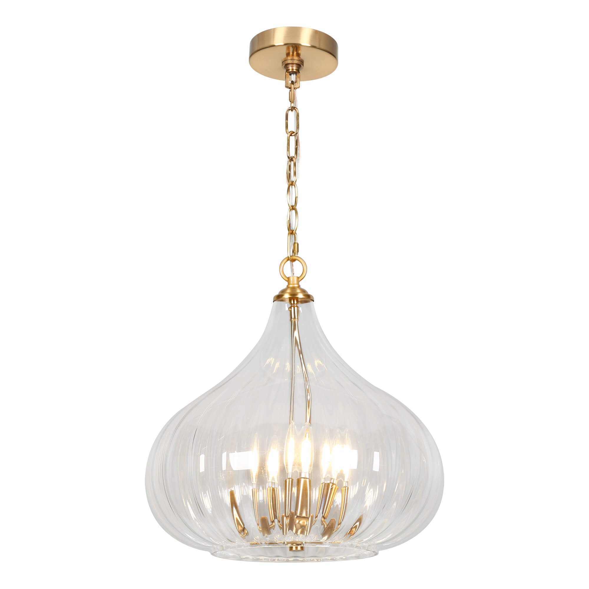 Modern 3-Light Gold Chandelier with Texture Glass Shade