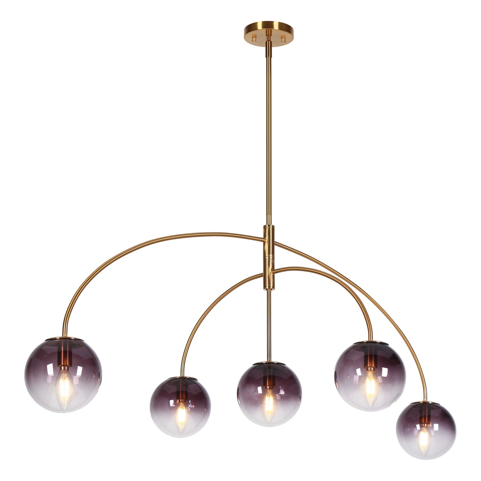 Modern 5-Light Gold Chandelier with Gradient Purple Glass Globes