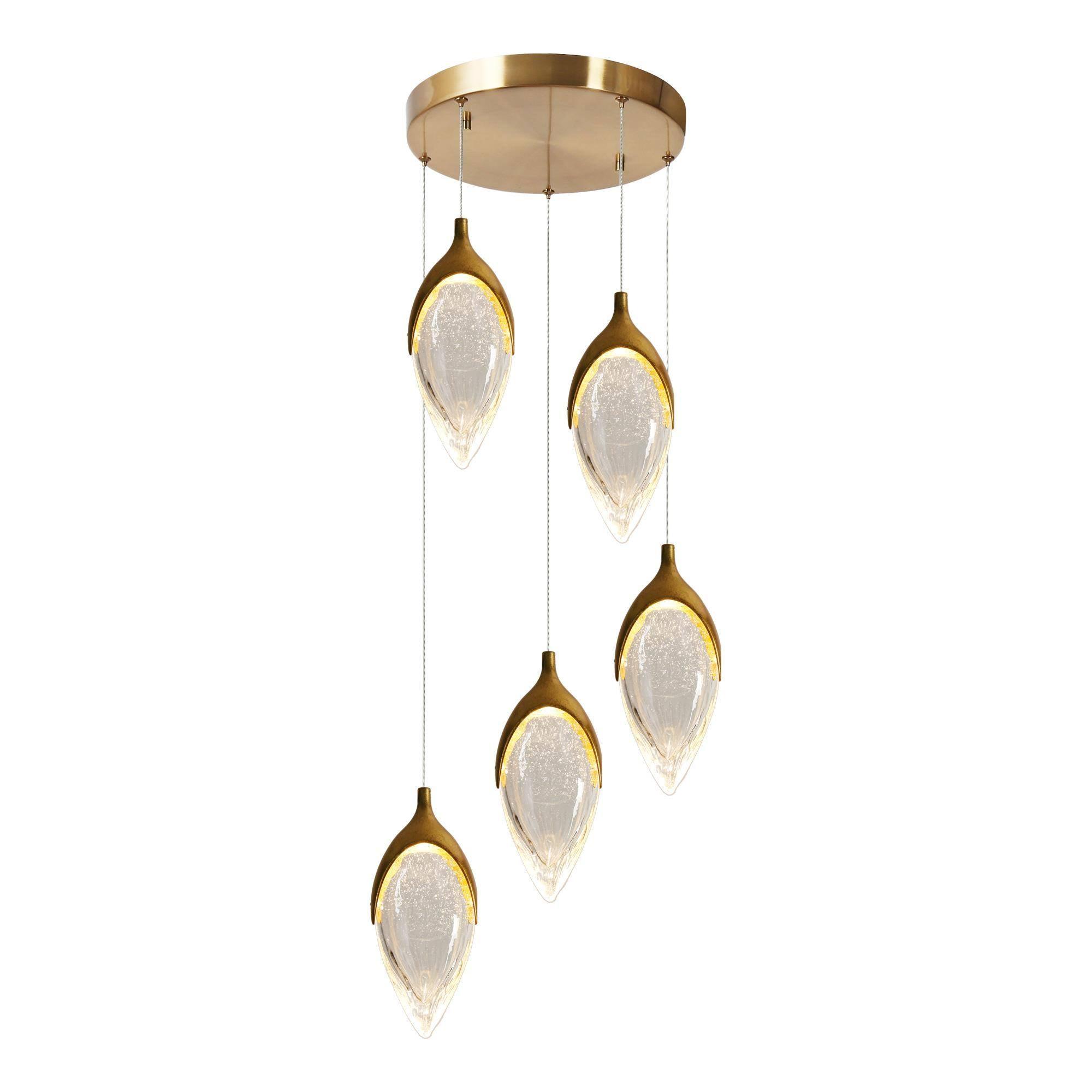 5-Light Cluster Gold LED Chandeliers Island Lights