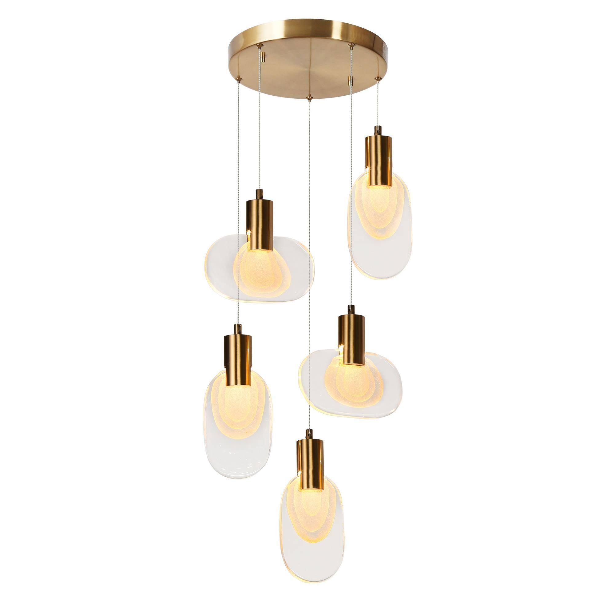 5-Light Cluster Gold LED Chandeliers Island Lights