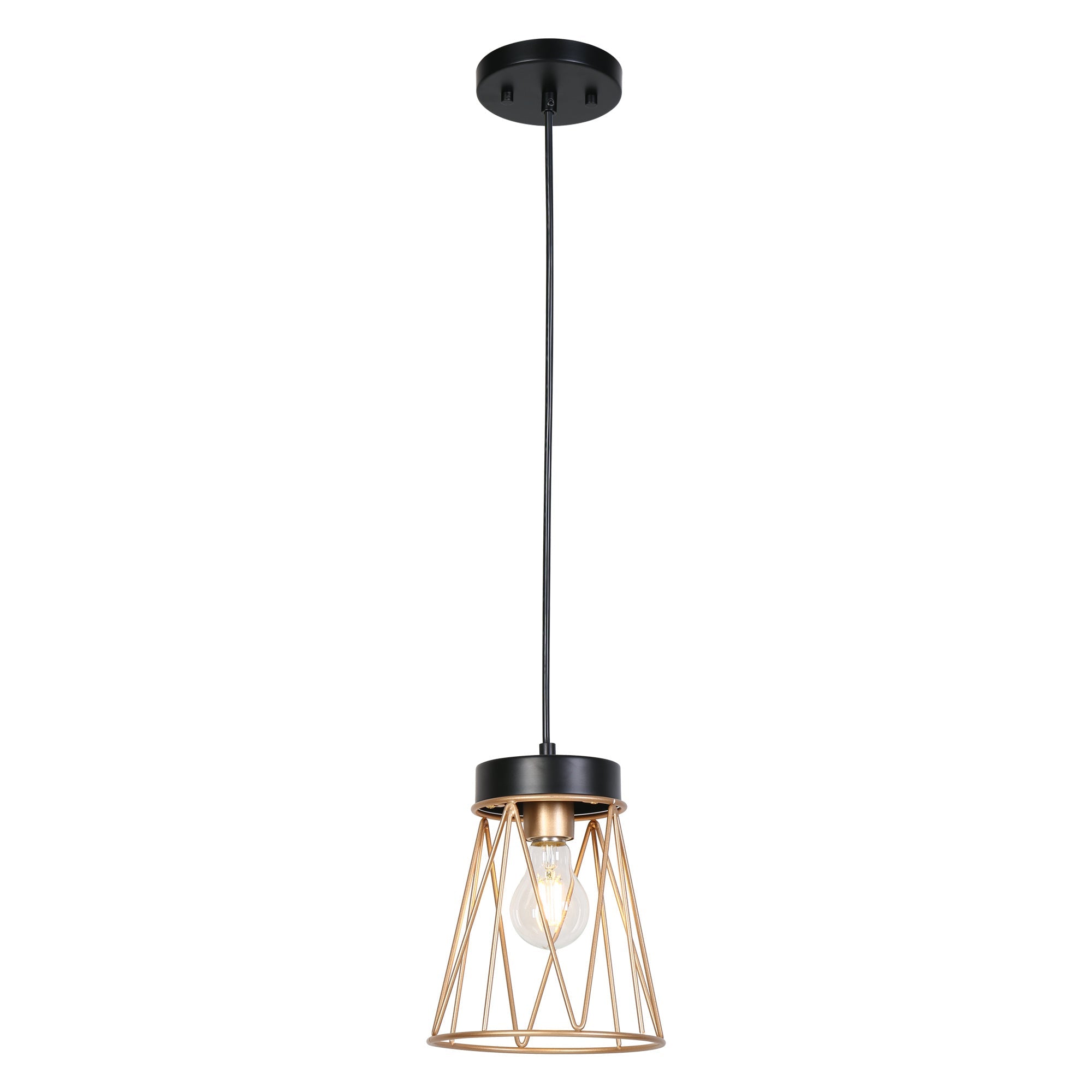 Ecliperla 1-Light 7" Black and Gold Modern Cone Pendant Light Fixtures
