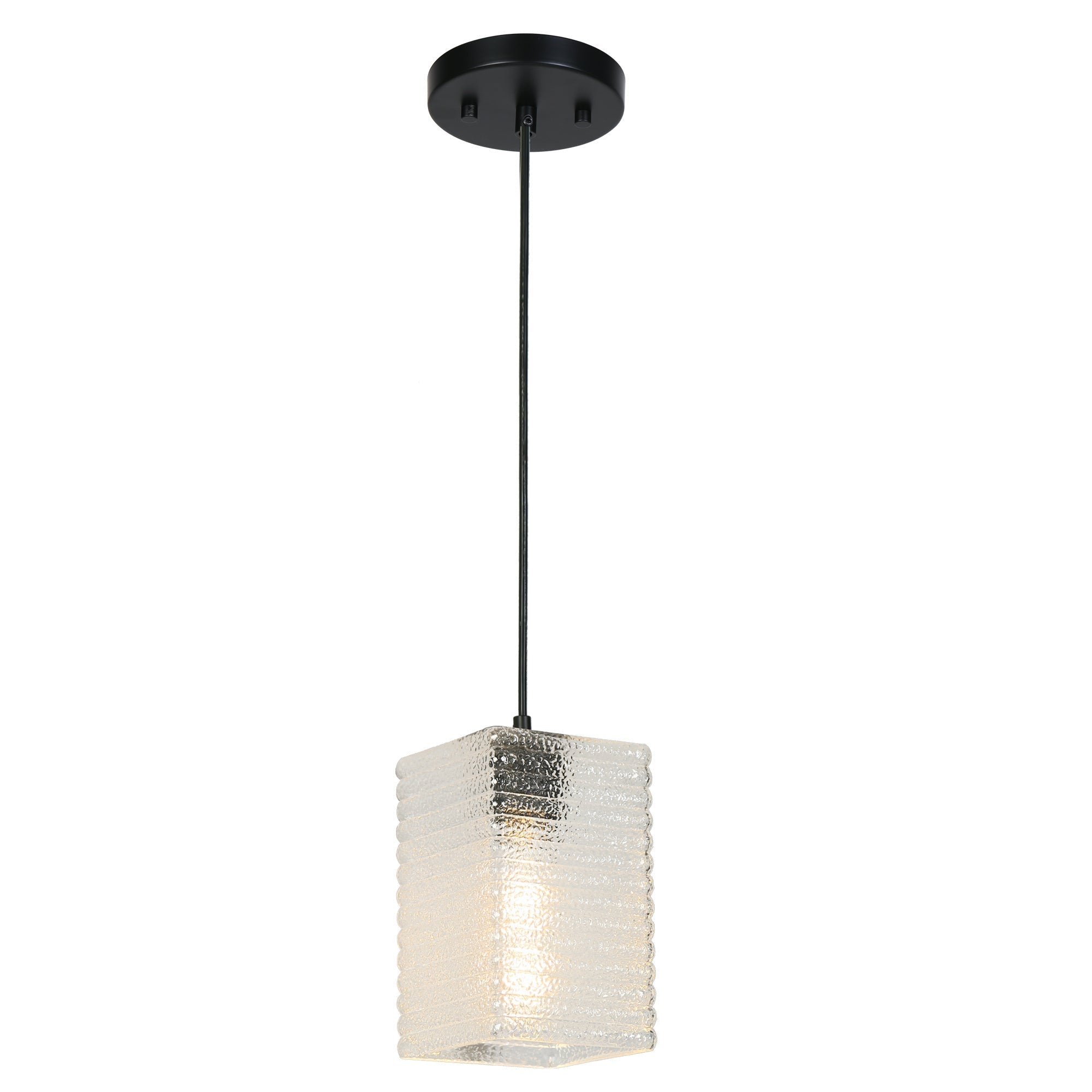 1-Light 5.5" Black Modern Square Textured Glass Pendant Light Fixtures