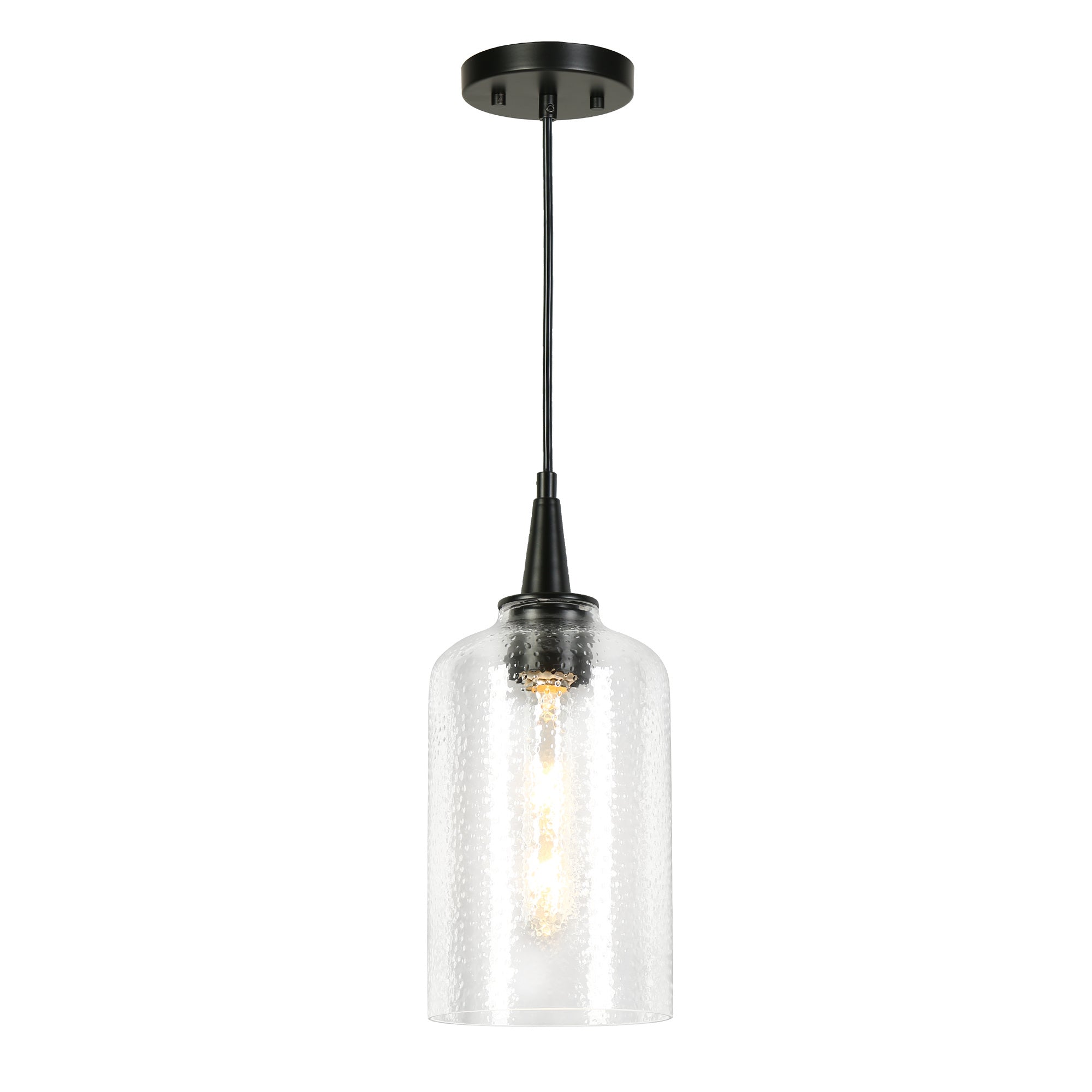 1-Light 6" Black Modern Cylinder Seeded Glass Pendant Light Fixtures