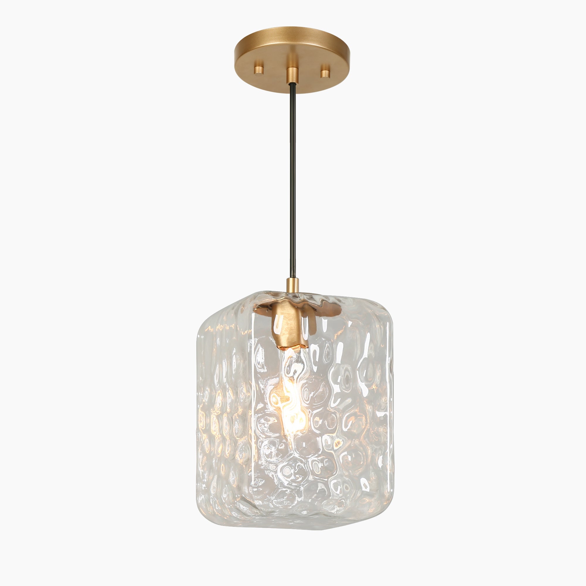 1-Light 6" Gold Modern Square Texutred Glass Pendant Light Fixtures