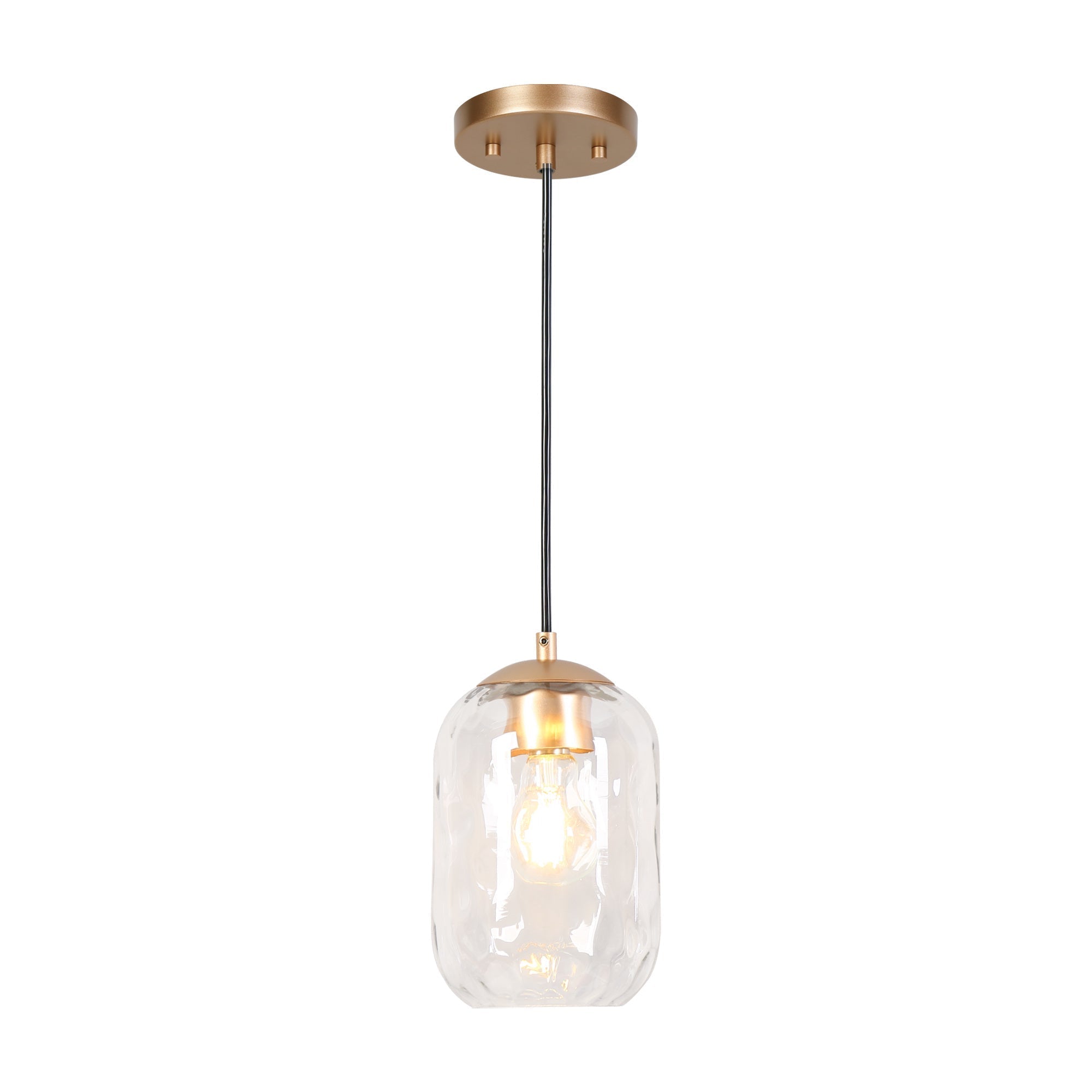 1-Light 5.5" Gold Modern Textured Glass Jar Pendant Light Fixtures